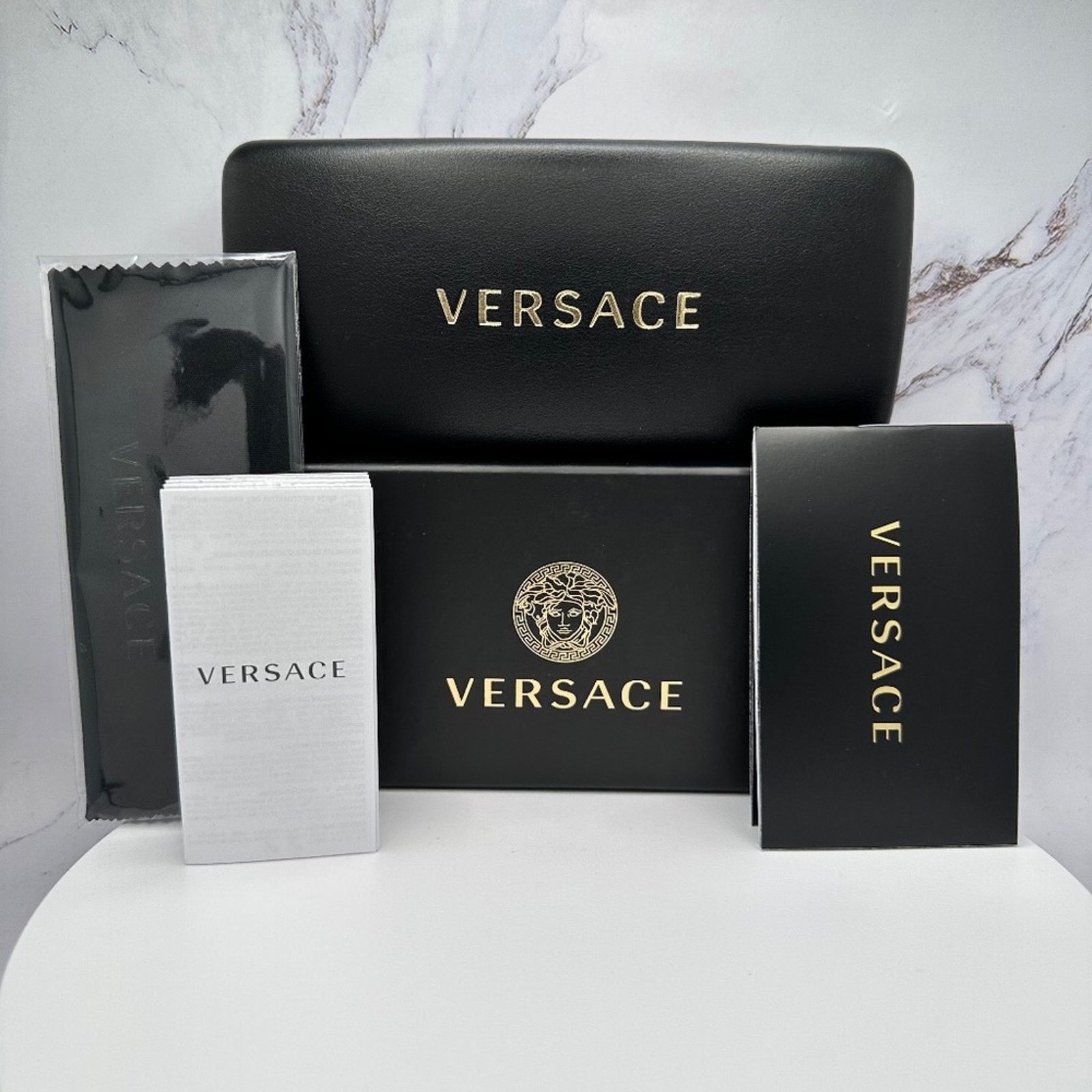New VERSACE Sunglasses Black Gold Shield Mask Medusa Logo