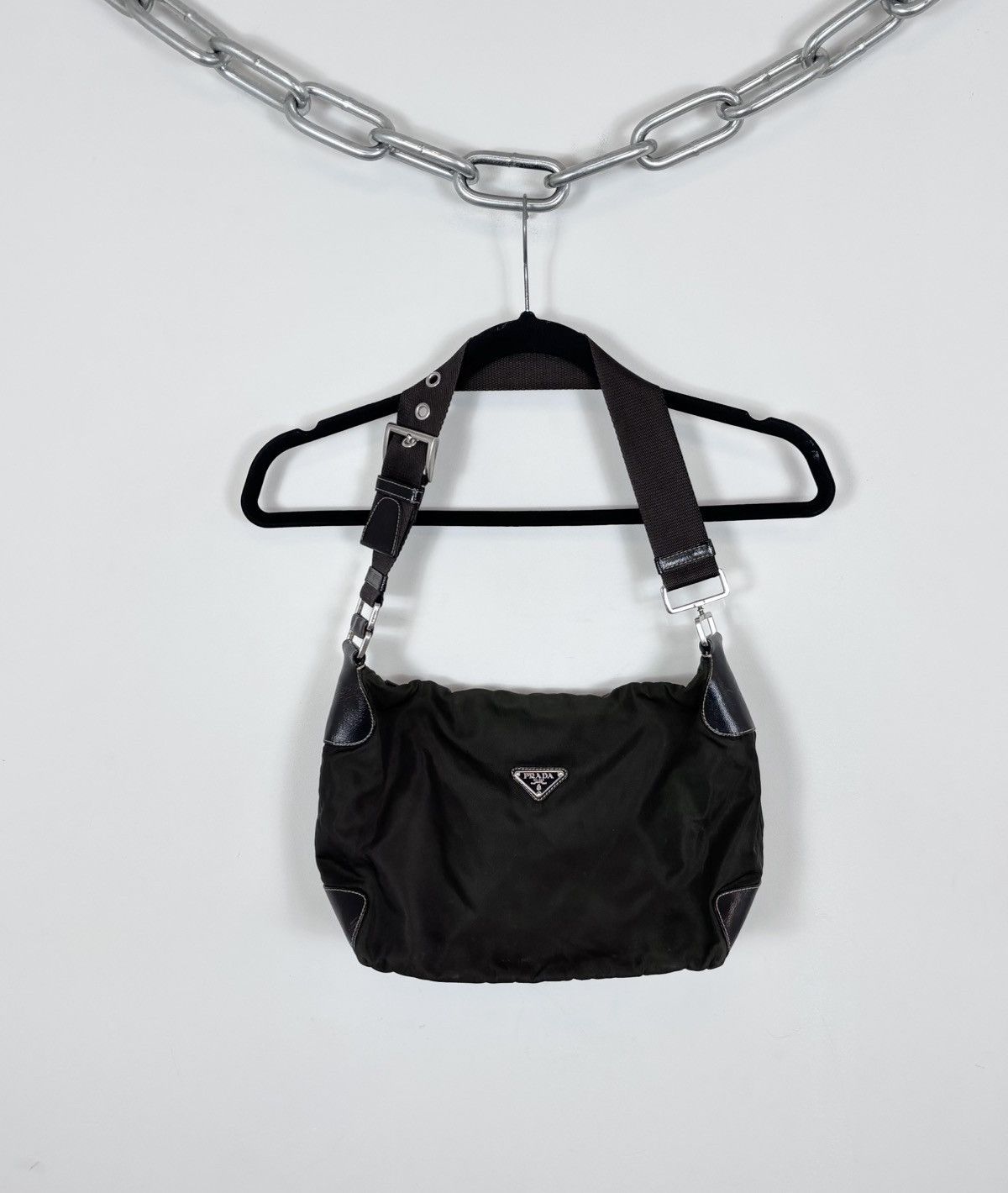 Prada Prada Khaki Tessuto Triangle Logo Nylon/Leather Shoulder Bag Size ONE SIZE - 1 Thumbnail