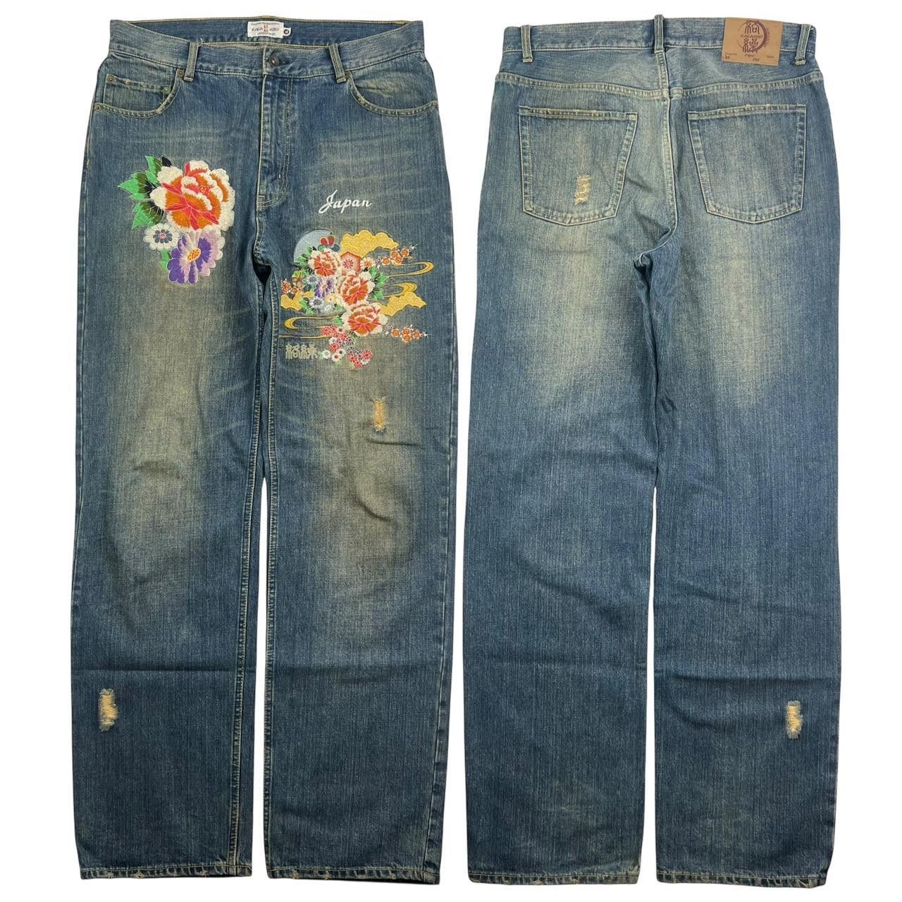 Karakuri Tamashii Karakuri Tamashii Embroidered Floral Japanese Jeans Waist 35 Size US 35 - 1 Thumbnail