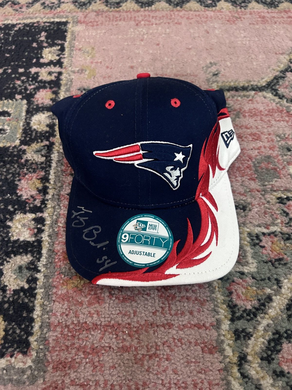 NFL New England Patriots Flame Hat Signed by Tedy Bruschi Size ONE SIZE - 1 Thumbnail