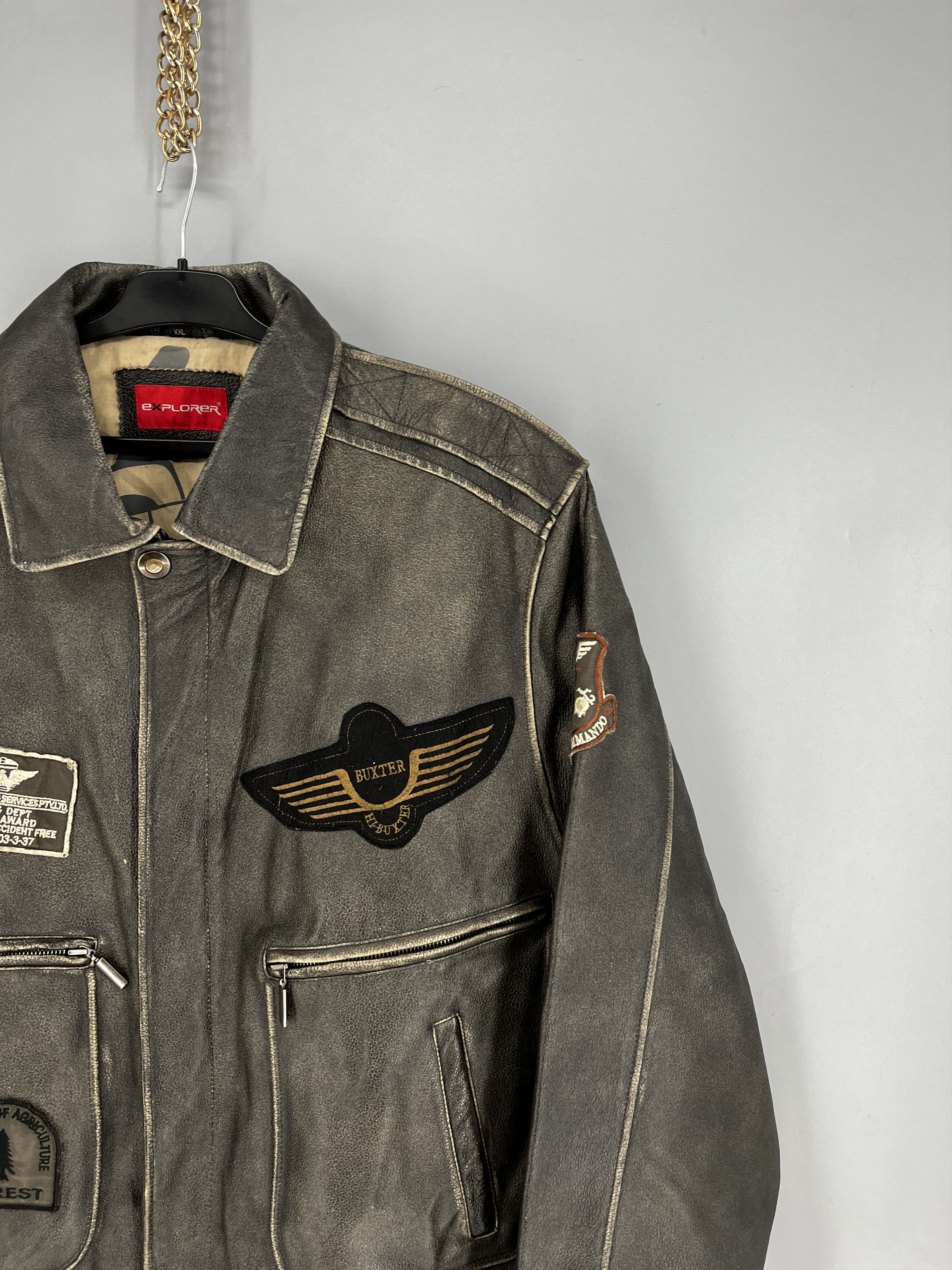 Vintage Explorer Vtg Leather Bomber Jacket – Distressed Patina 90s Size US XXL / EU 58 / 5 - 5 Thumbnail
