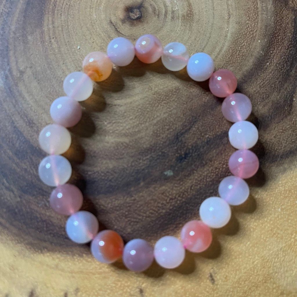 Other Yuan yuan Agate bracelet striped layers light rainbow colors stretch 10mm 7.5” natural crystal Size ONE SIZE - 1 Thumbnail