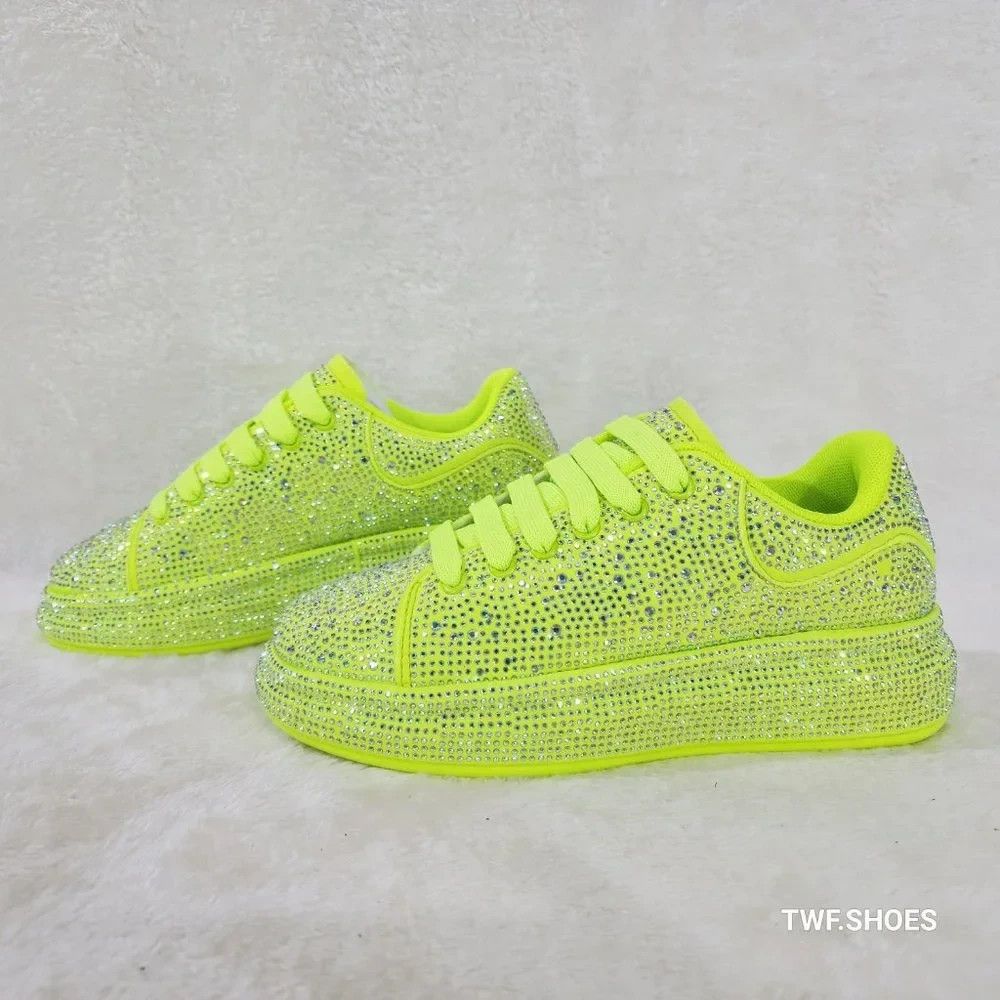 Other Dazzle Cush Bright Neon Yellow Rhinestone Platform Sneakers Size US 8 / IT 38 - 7 Thumbnail
