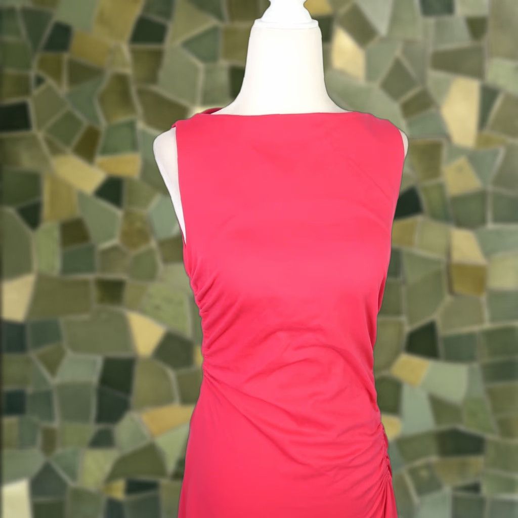 VINTAGE Cos hot pink drop waist gathered asymmetrical midi dress XS