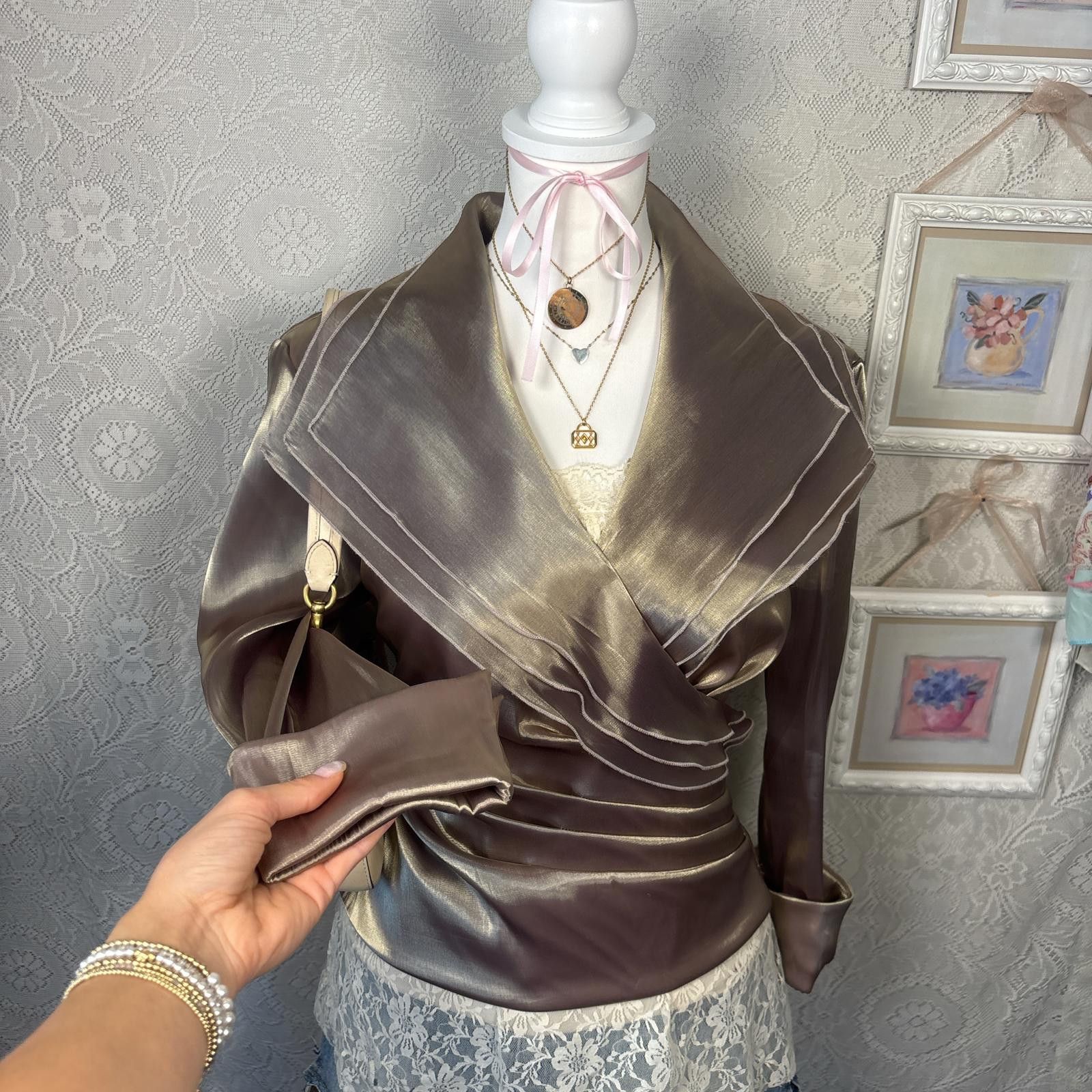 Other vintage iridescent ruffle wrap blouse top Size L / US 10 / IT 46 - 2 Thumbnail