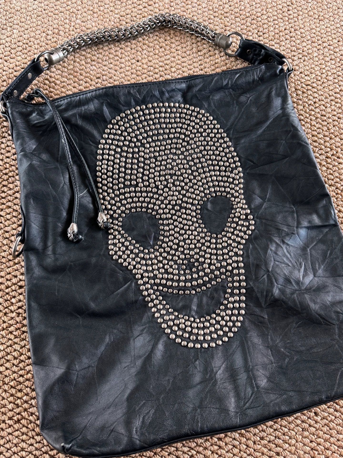 Vintage UK Skull Beaded Leather Armpit Bag Vintage Size ONE SIZE - 6 Thumbnail