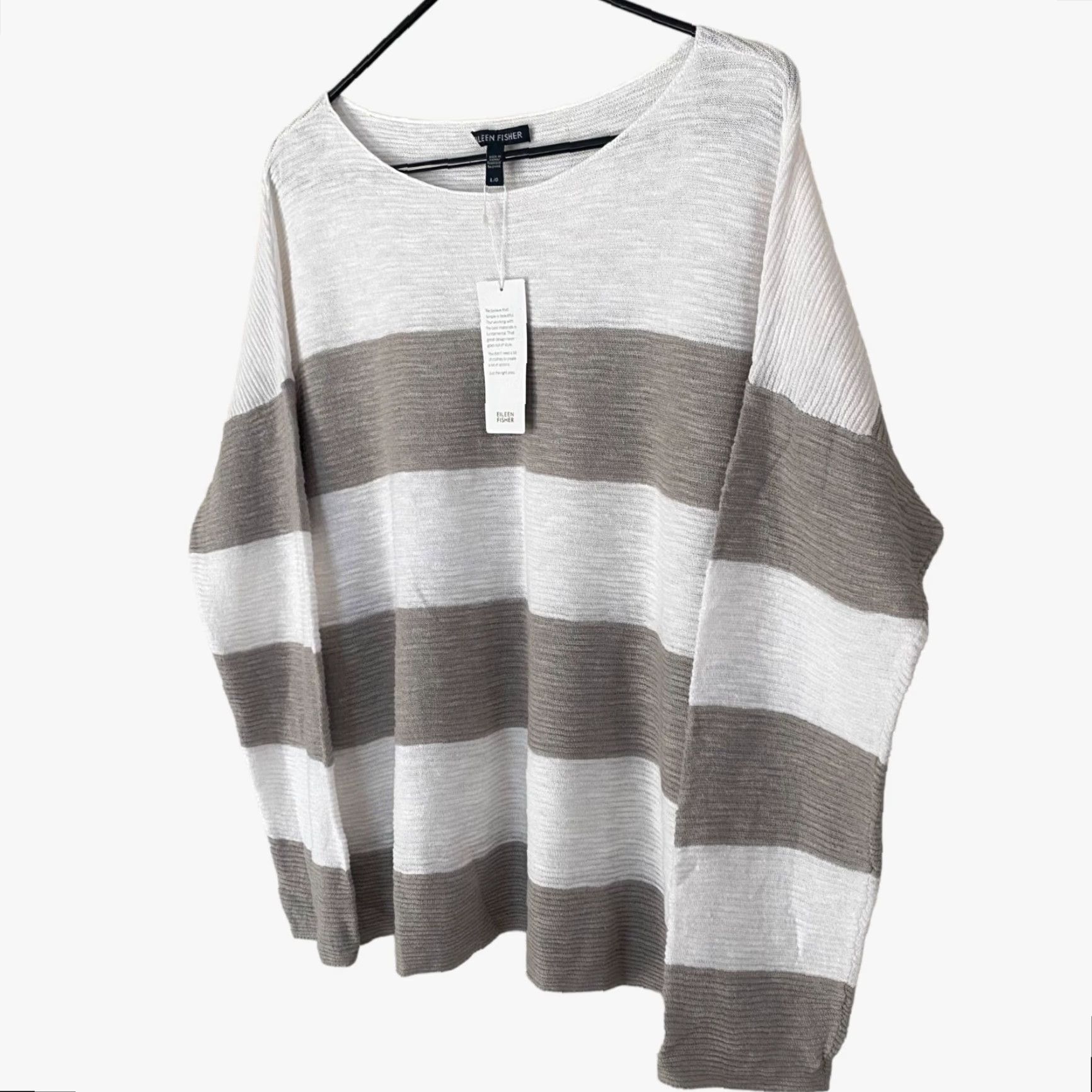 Eileen Fisher Eileen Fisher Women's Blouse Shirt Long Sleeve Organic Linen Cotton Striped Bateau Neck Large White Size L / US 10 / IT 46 - 2 Thumbnail