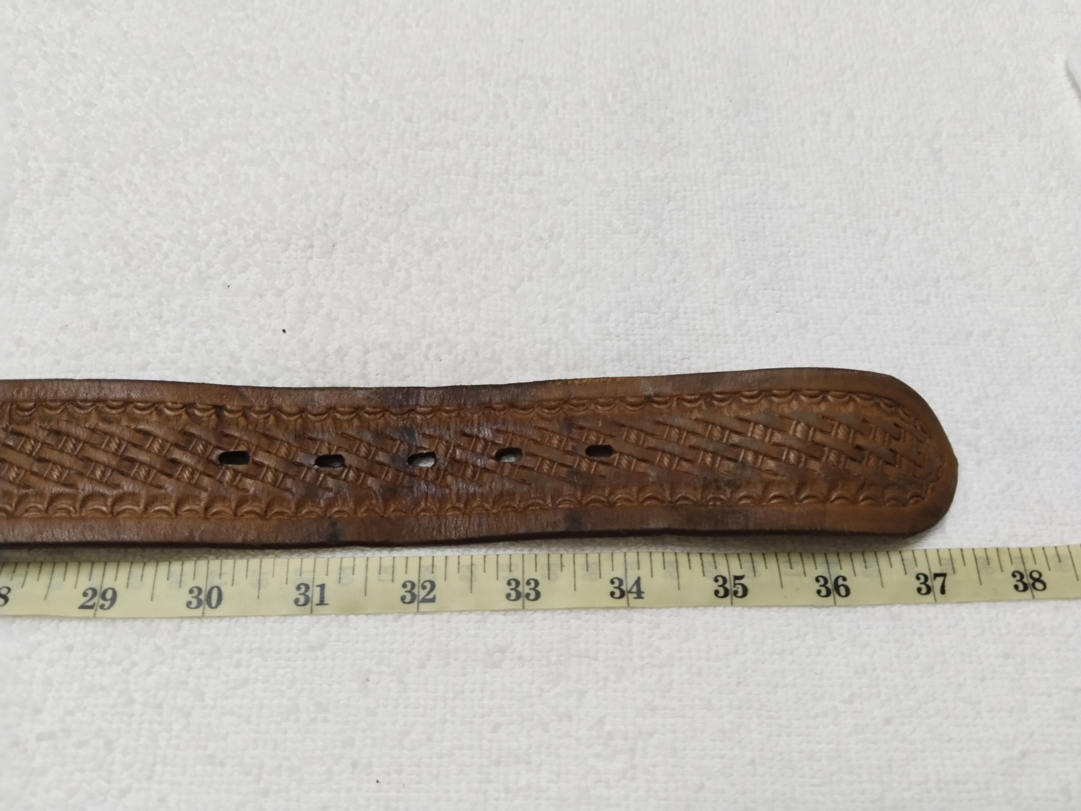 Leather × Vintage Vintage Solid Brass Leather Belt Waist 30-34 Size 34 - 9 Thumbnail