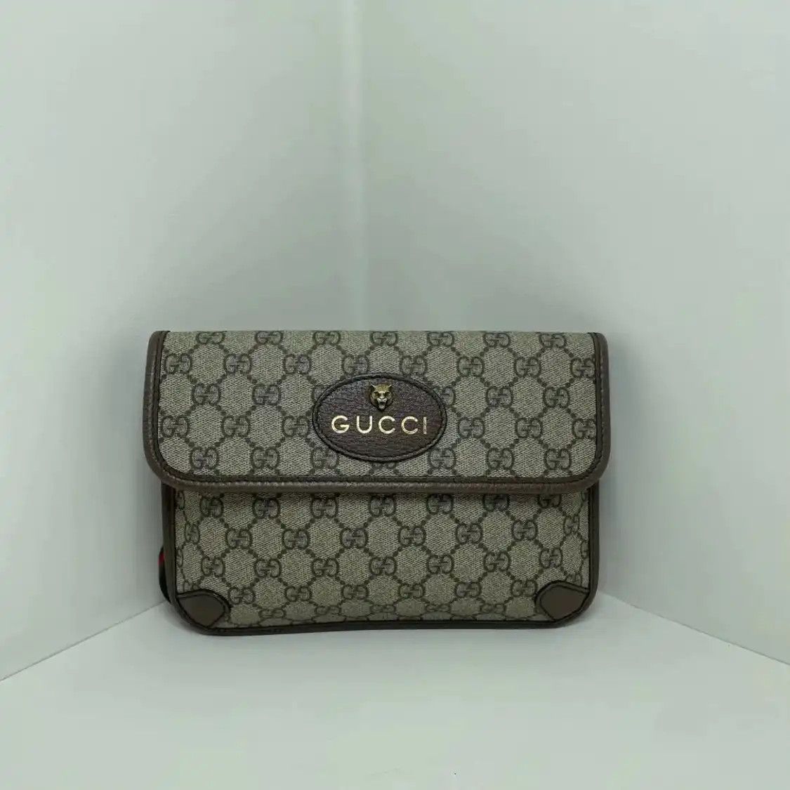 Gucci Neo Vintage Beige Coated Canvas Monogram Stripe Webbing Tiger Lock Bag Cro, Women's