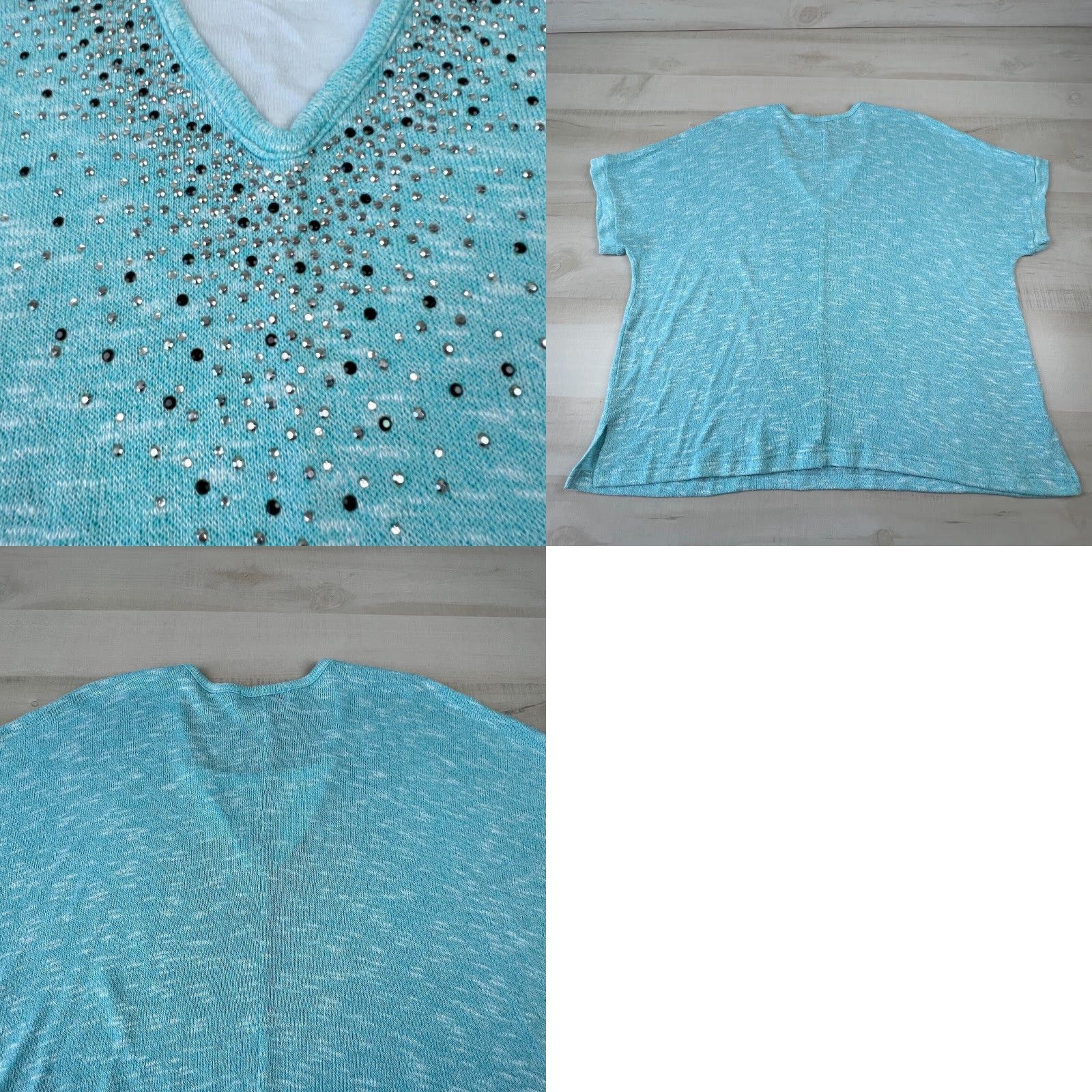 Vintage Womens Sweater Cathy Daniels 3X Extra Large Blue Rhinestones Pullover Size XXL / US 16-18 / IT 52-54 - 8 Thumbnail