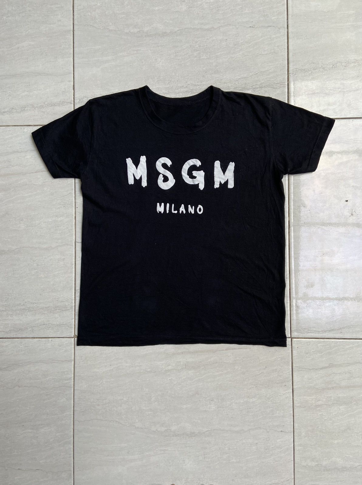 image of Msgm Milano Crack Logo Italian Designer Tee in Black, Men's (Size Small)