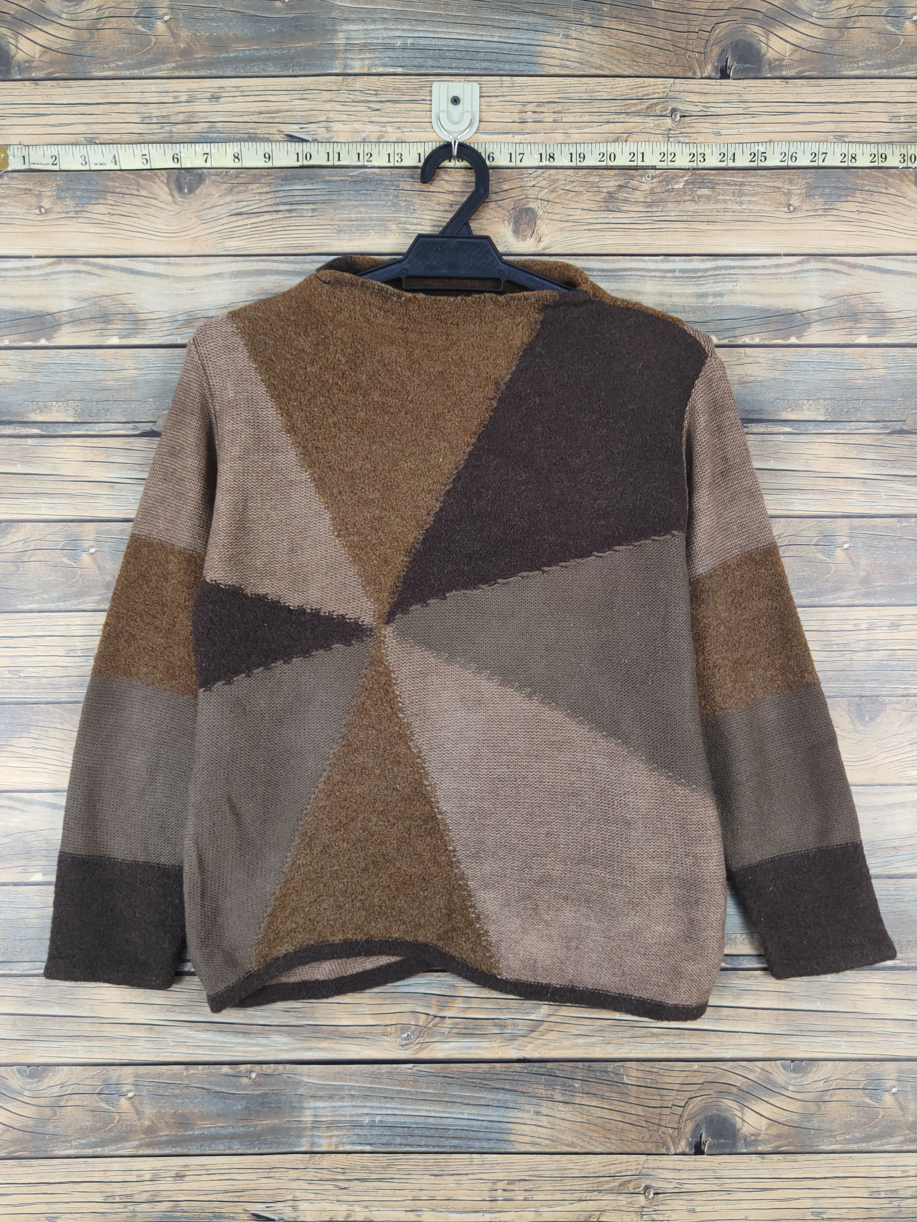 Homespun Knitwear × Japanese Brand × Vintage Mimosalip Dark Brown Knitwear patchwork Sweatshirts #W1270 Size US S / EU 44-46 / 1 - 1 Thumbnail