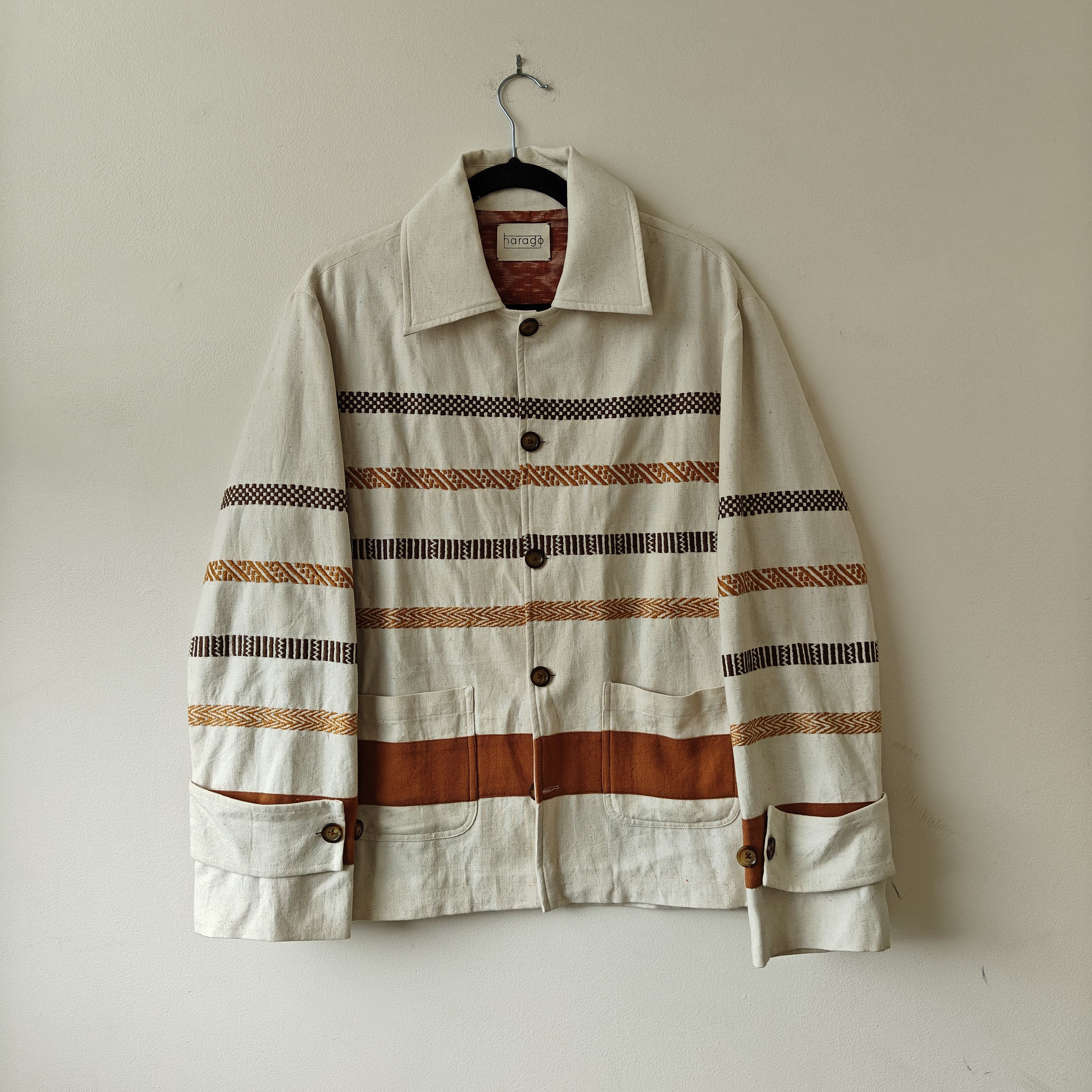 HARAGO LNWOT craft heritage kantha border Cream striped jacket $870 Size US M / EU 48-50 / 2 - 1 Thumbnail