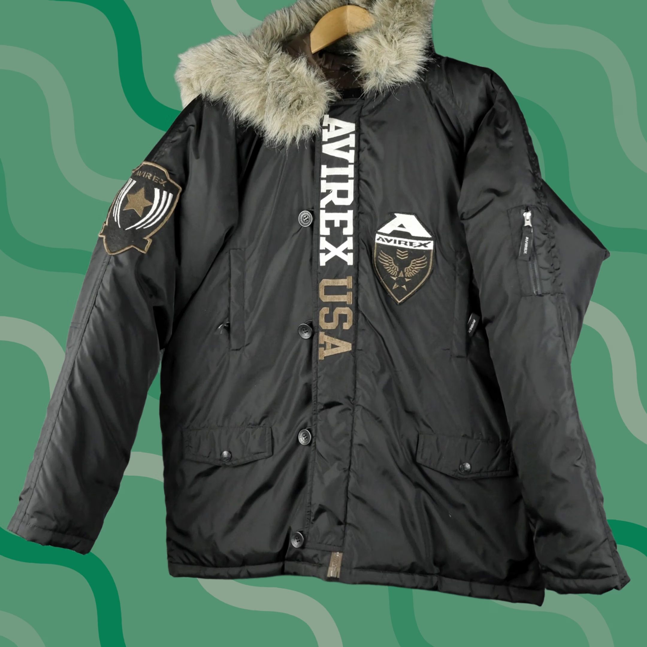 Avirex VINTAGE Avirex Jacket Mens XL Black Down Parka Fur Hood Eagle Embroidered USA Army Patch Size US XL / EU 56 / 4 - 1 Thumbnail