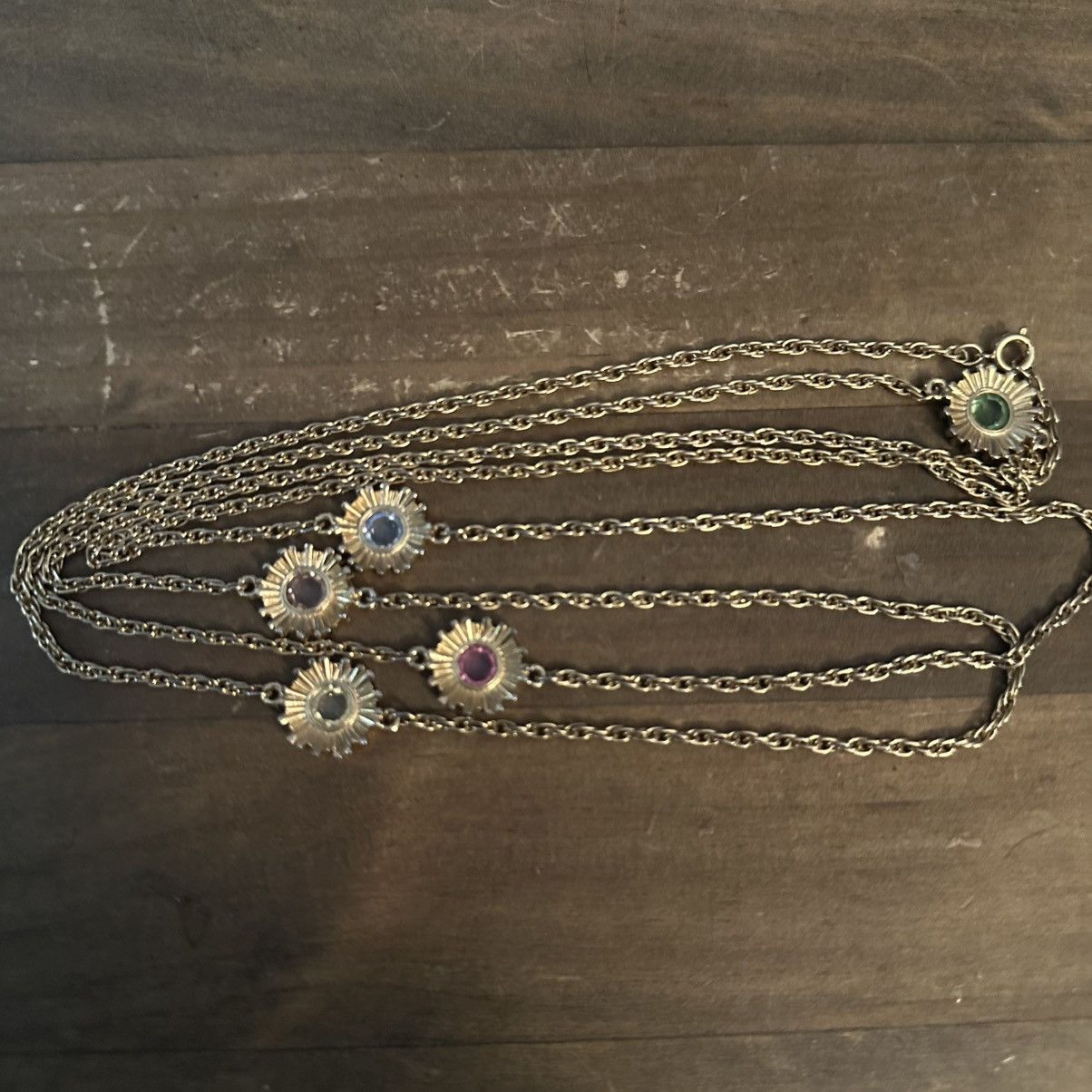 Vintage Vintage long gold tone stationed rhinestone flower necklace Size ONE SIZE - 2 Thumbnail