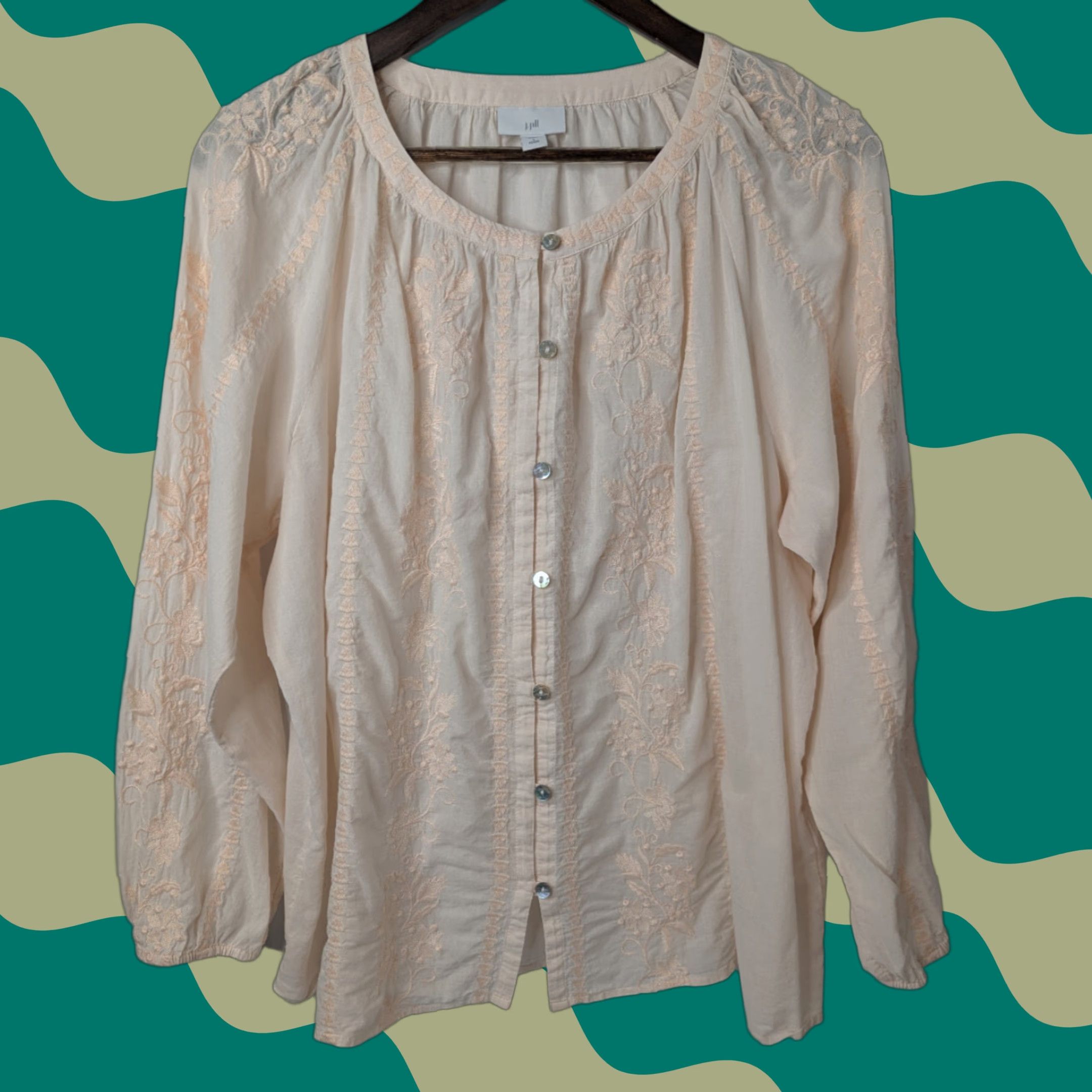 J. Jill J Jill Women’s L Petite Floral Embroidered Boho Button Long Sleeve Blouse Size L / US 10 / IT 46 - 1 Thumbnail