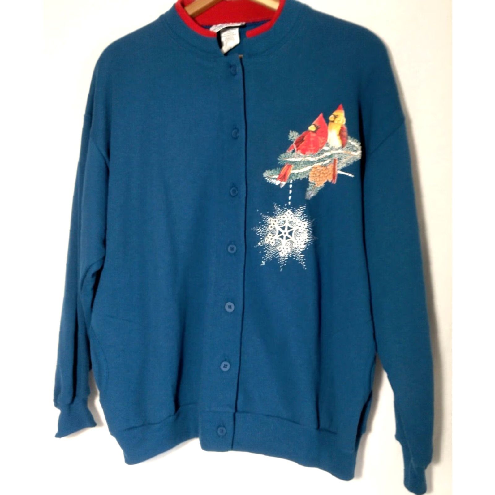 Vintage VINTAGE Morning Sun Sweatshirt Cardigan Petite PL Blue Cardinal Bird Activewear Womens Size L / US 10 / IT 46 - 2 Thumbnail