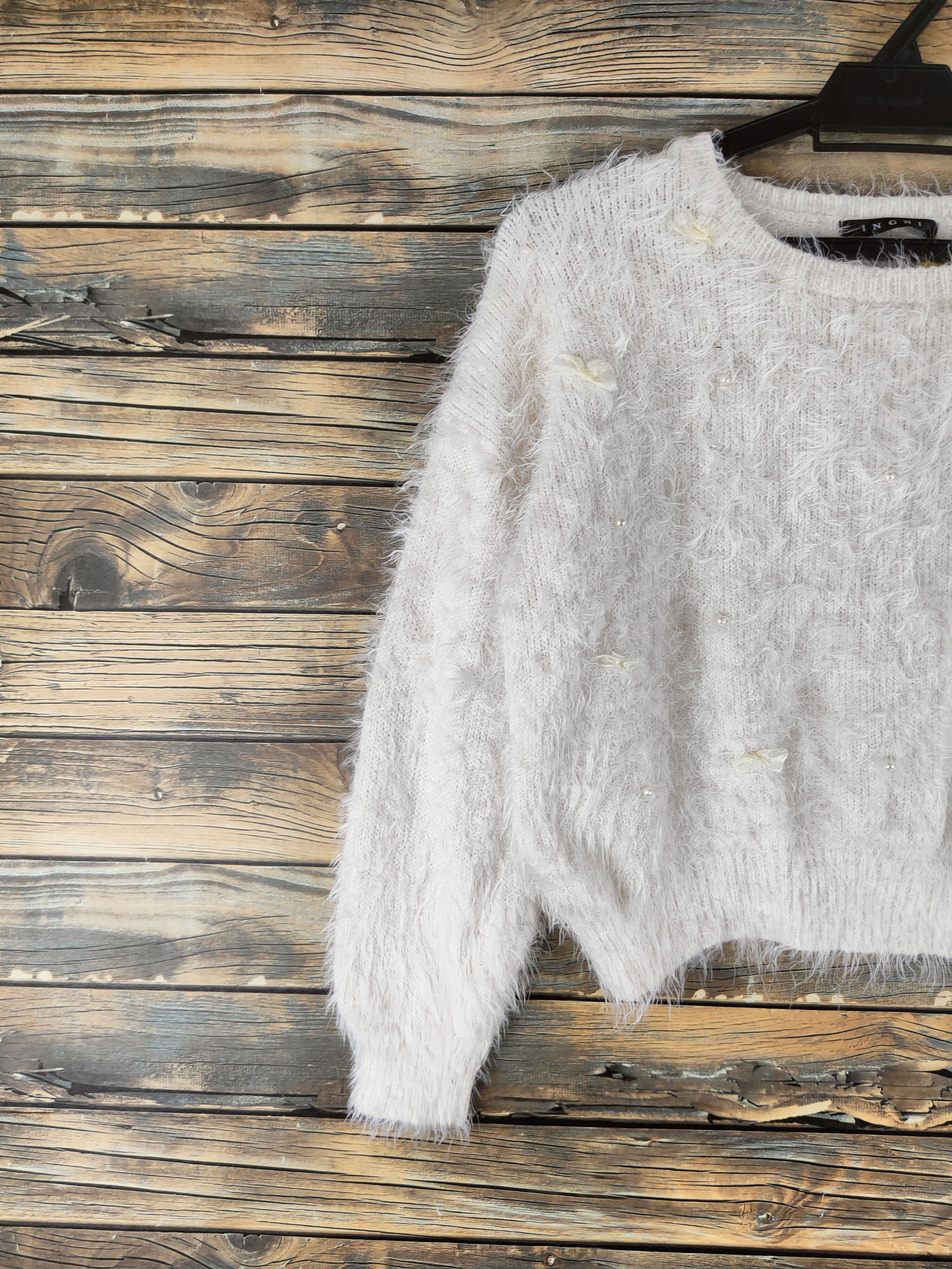 Japanese Brand DL Ingni White Fur Mohair Knitwear Crop Tops 46-440 Size S / US 4 / IT 40 - 3 Thumbnail