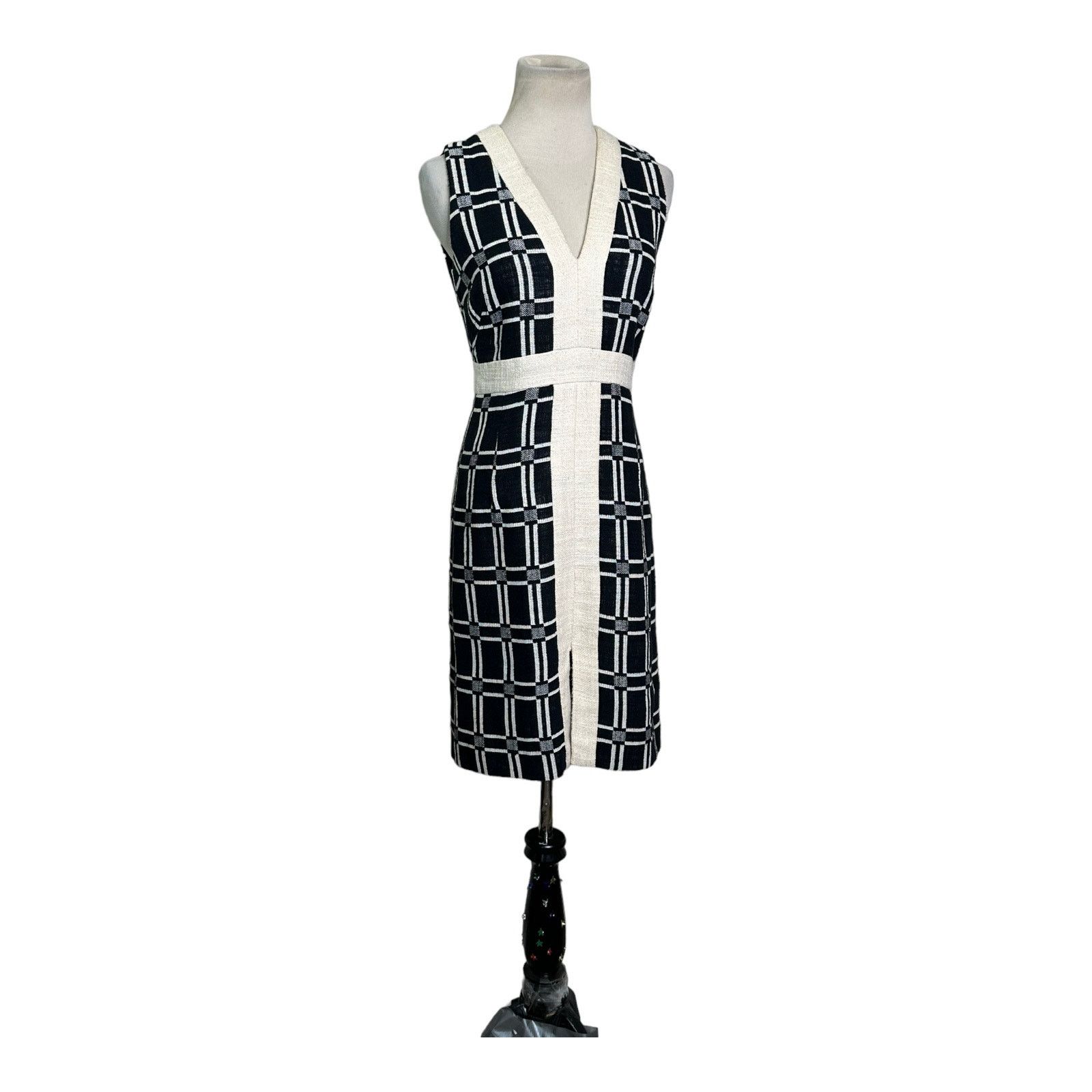 MILLY Milly black cream canvas party sheath dress size 0 Size XS / US 0-2 / IT 36-38 - 8 Thumbnail