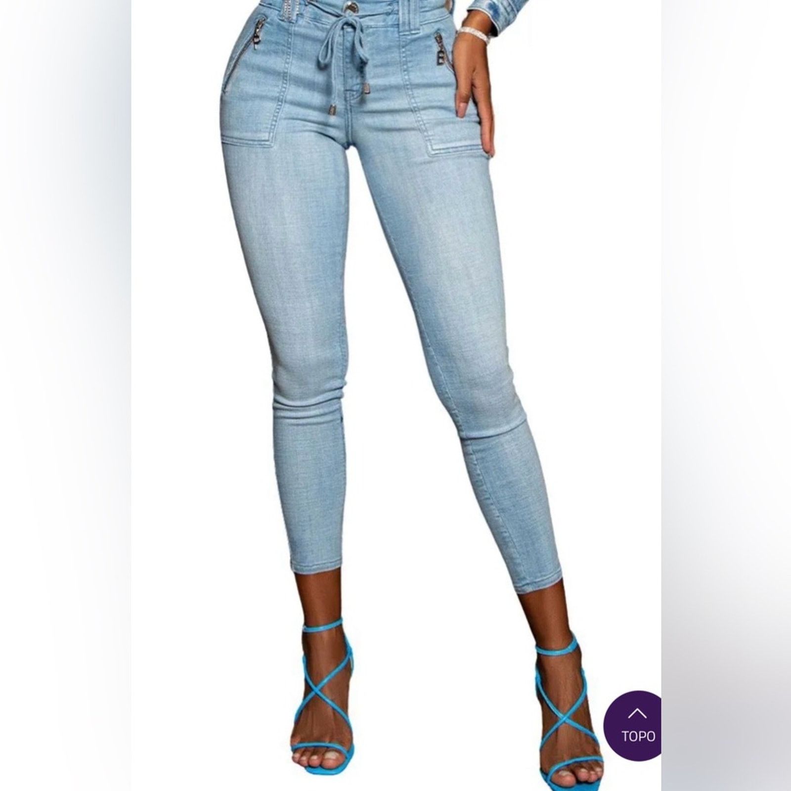 Other New Y2K Pitbull Buttlifting Light Blue Jeans.98% cotton. Size 24" / US 00 / IT 34 - 4 Thumbnail