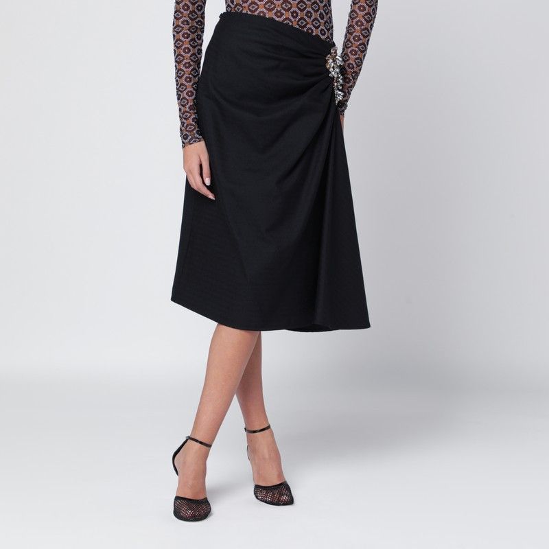 Dries Van Noten Dries Van Noten Navy Blue Draped Skirt With Brooch Size 26" / US 2 / IT 38 - 1 Thumbnail
