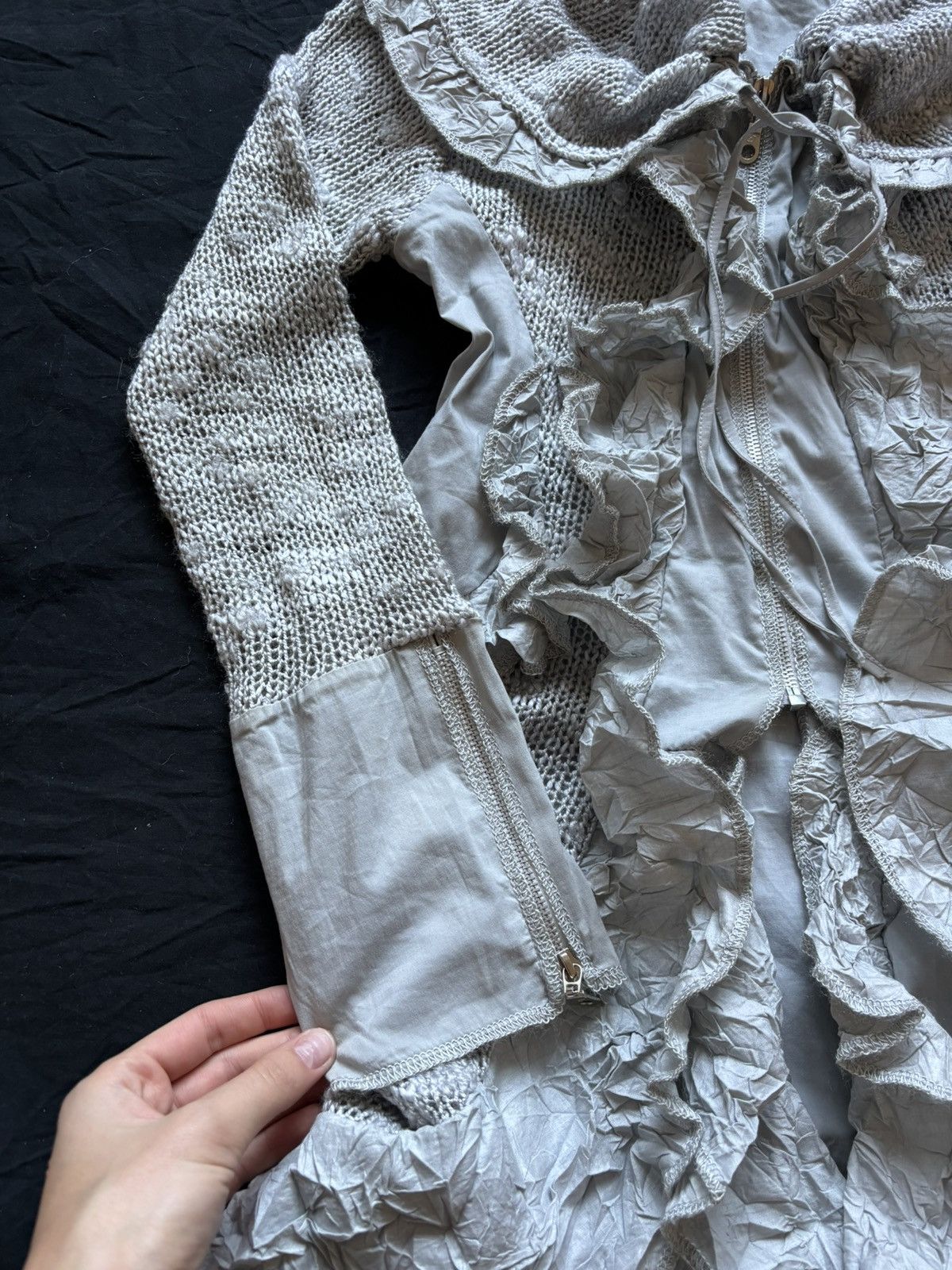 Vintage FRENCH MINI LACE RUFFLE MIXED LONG SLEEVE DRESS Size M / US 6-8 / IT 42-44 - 12 Thumbnail