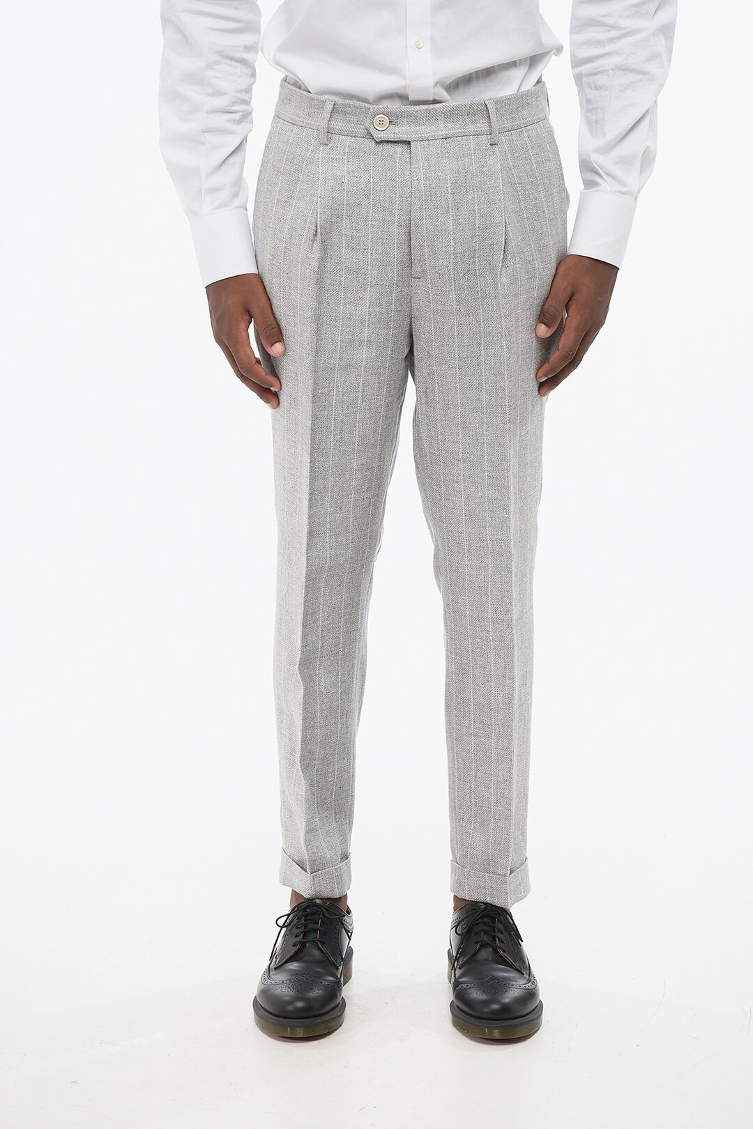 Brunello Cucinelli og1mm0725 Double-breasted Linen Blend Suit in Grey Size US M / EU 48-50 / 2 - 7 Thumbnail