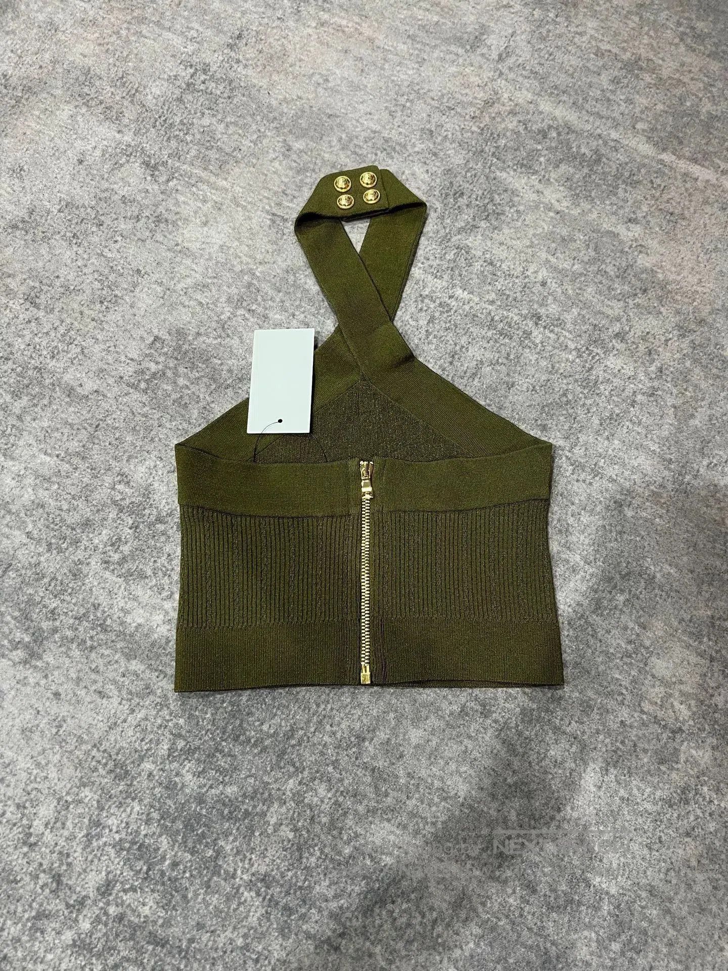 Balmain Balmain Olive Green Halter Top. Size XS / US 0-2 / IT 36-38 - 1 Thumbnail