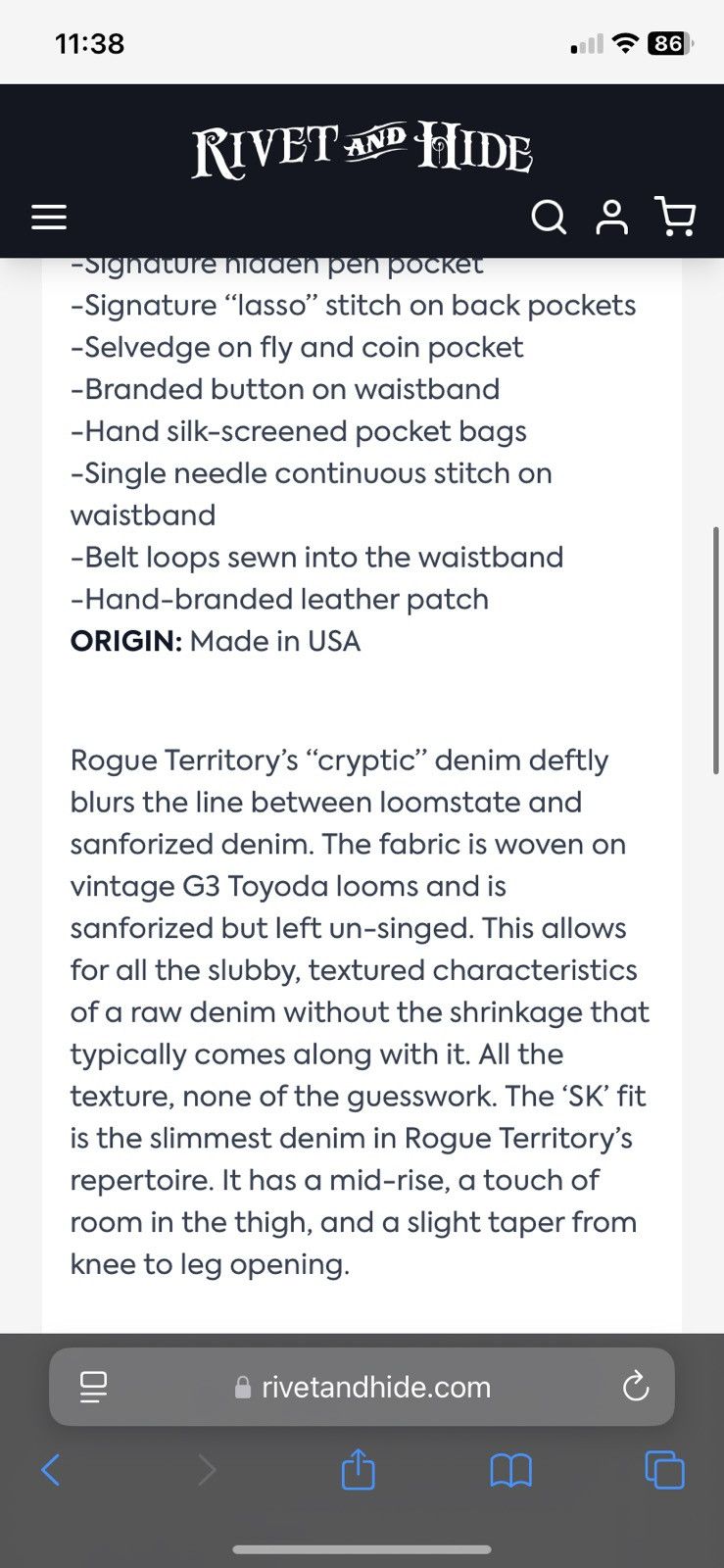 Rogue Territory Rogue Territory 31x30 indigo cryptic denim SKs Size US 31 - 9 Thumbnail