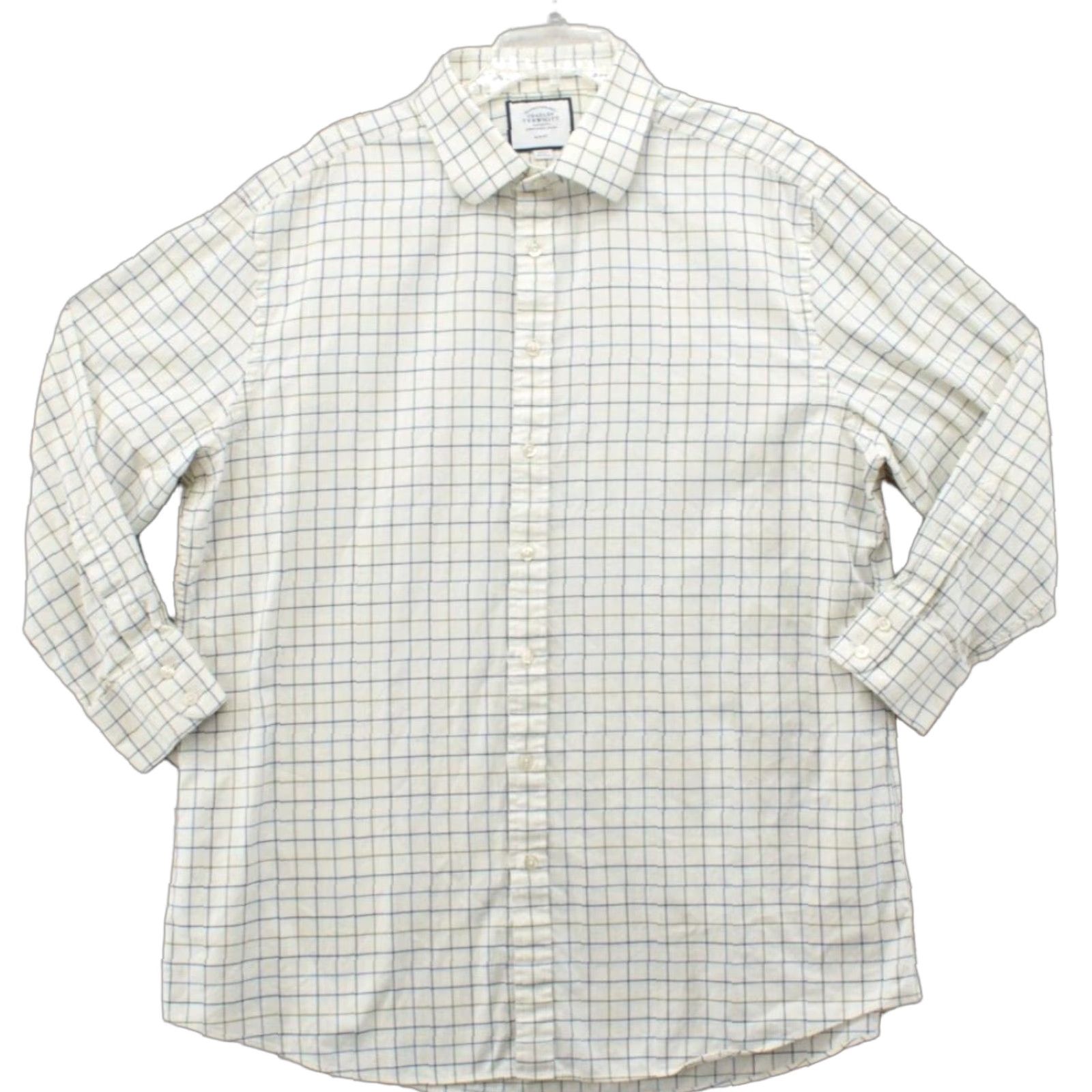 Charles Tyrwhitt Charles Tyrwhitt Dress Shirt 18-37 Beige Check Slim Fit Cotton Button Up Mens Size 48R - 1 Thumbnail