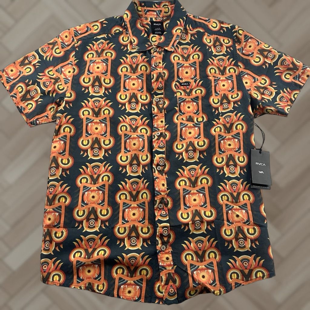RVCA RVCA Regular Fit Redondo Short Sleeve Button-Up Shirt Men's L Orange Size US L / EU 52-54 / 3 - 1 Thumbnail
