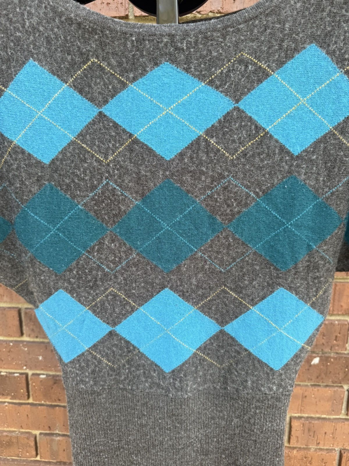 Other The Limited Gray Turquoise Teal Argyle Wool Blend Sweater Size XS / US 0-2 / IT 36-38 - 2 Thumbnail