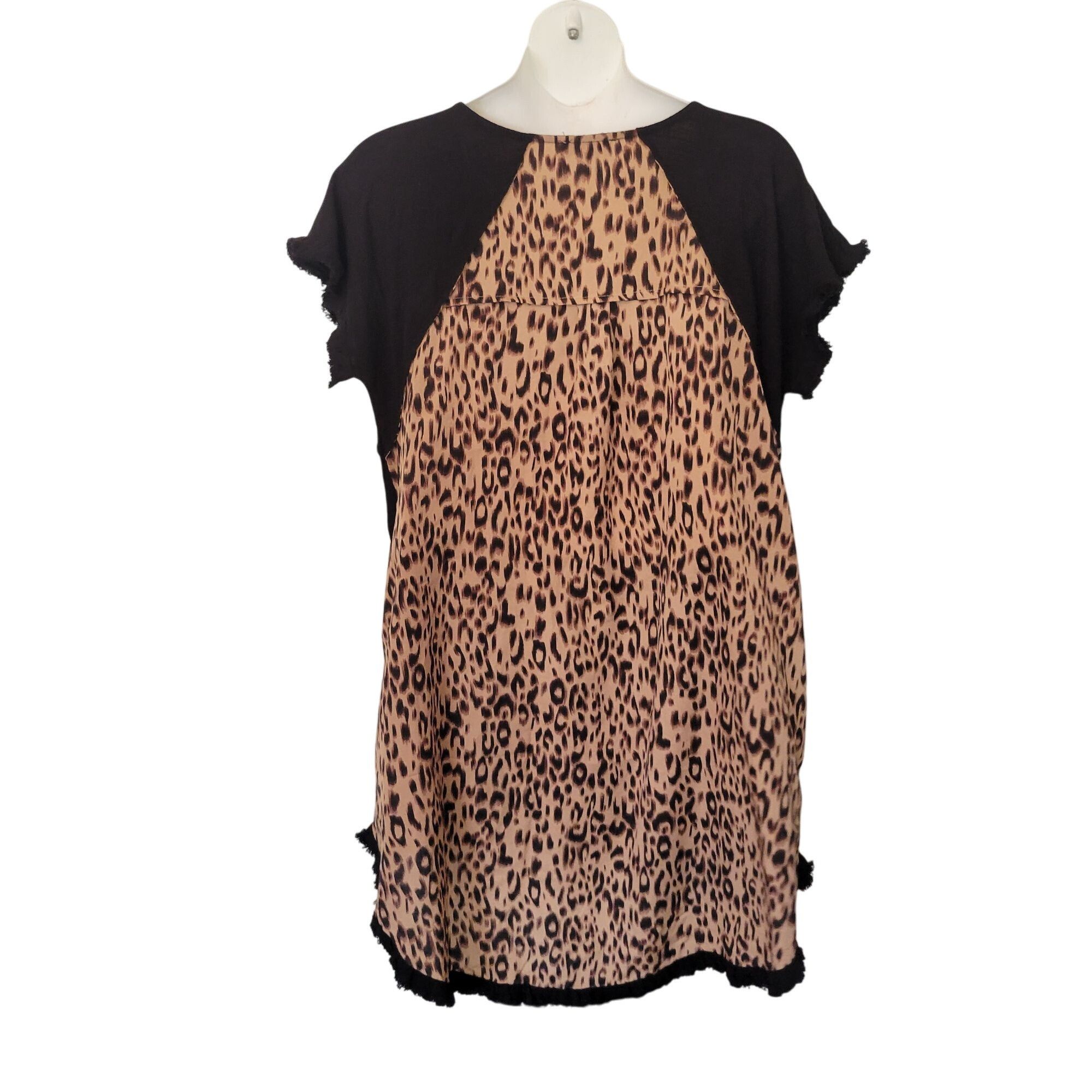 Vintage Umgee USA Black Tunic Dress Leopard Print Frayed Hem XL Line Size XL / US 12-14 / IT 48-50 - 3 Thumbnail