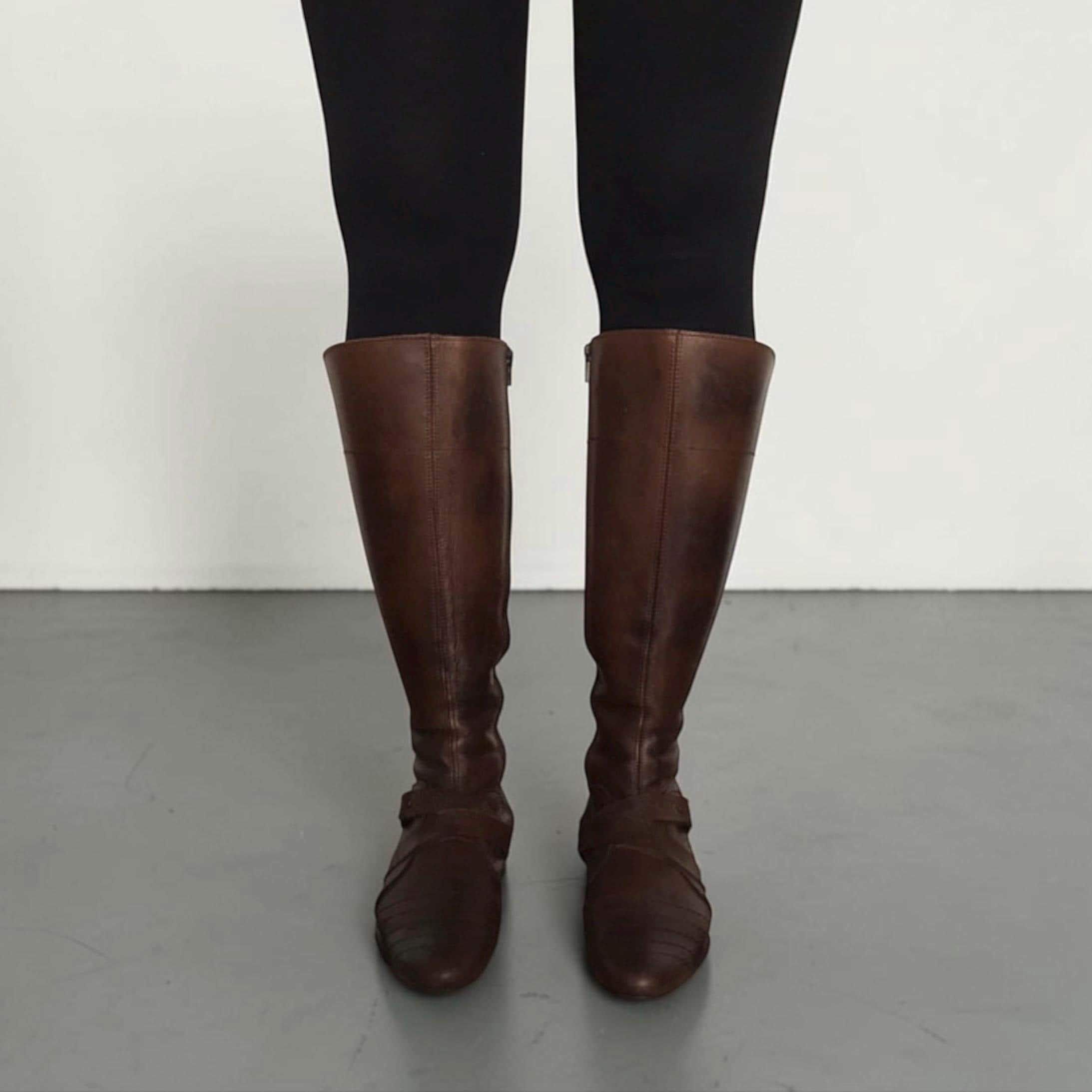 A. A. Spectrum The Leather Knee High Corset Zig Zag Lacing Flat Boots Size US 9 / IT 39 - 2 Thumbnail