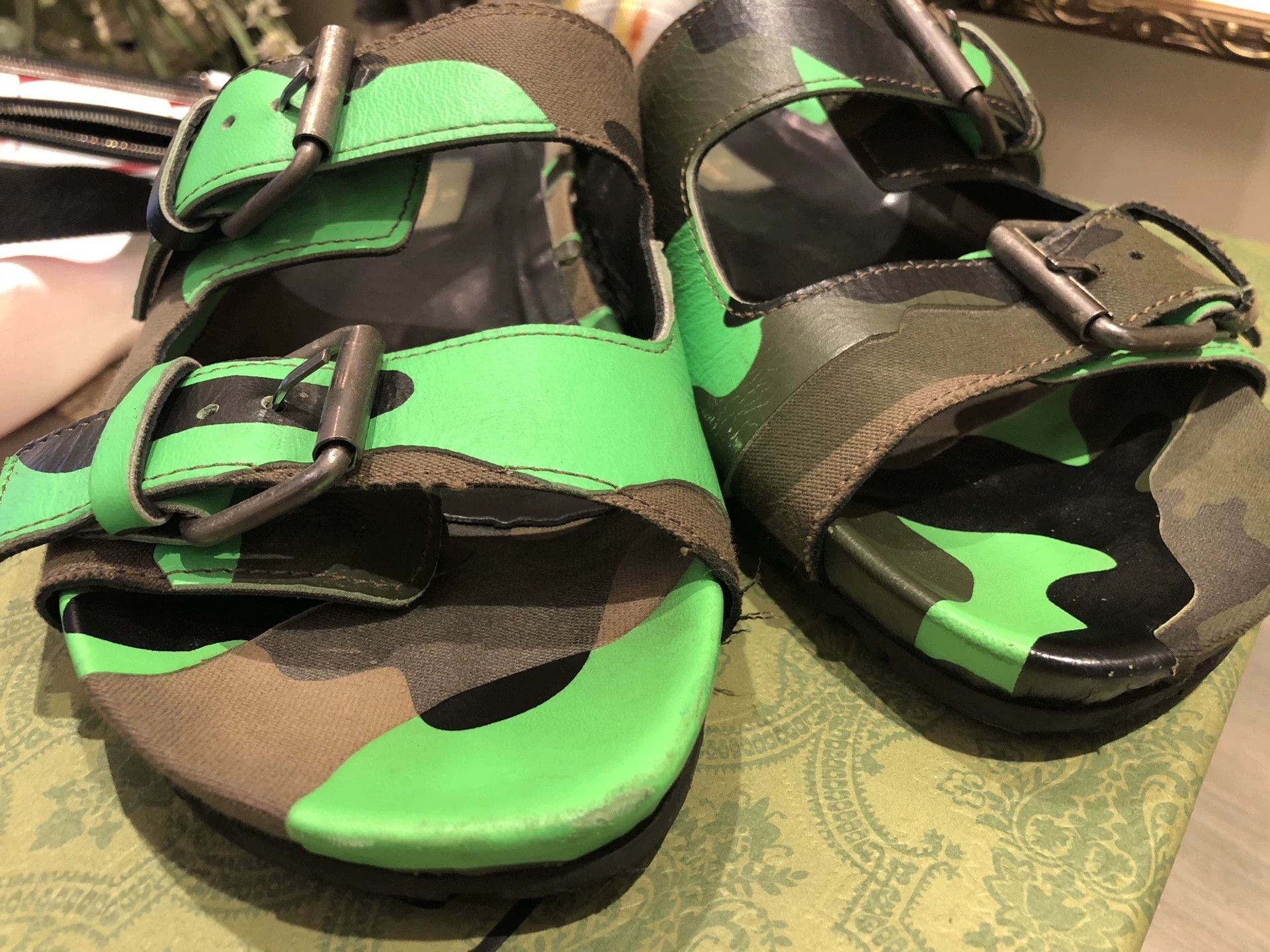 Valentino Valentino Green Camouflage Leather Sandals Size US 7 / EU 40 - 8 Thumbnail