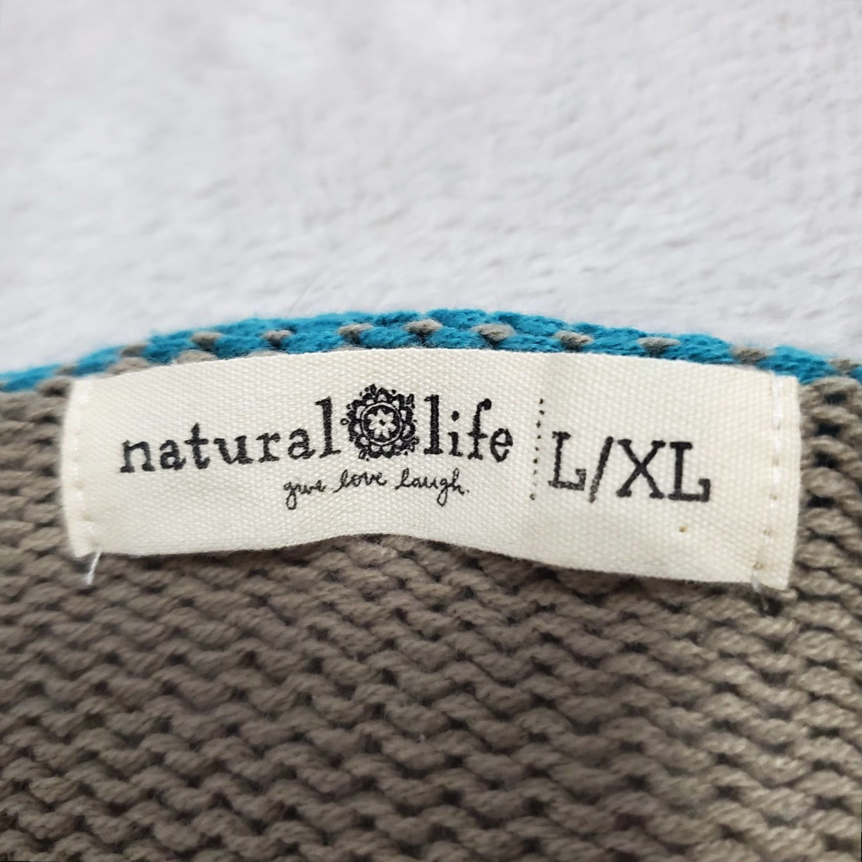 Vintage Natural Life Sweater Womens L Pullover Brown Knit Blue Trim Boho Slouchy Casual Relaxed Knit 60% Cotton 40% Acrylic Vintage No Mens Womens Size L / US 10 / IT 46 - 3 Thumbnail