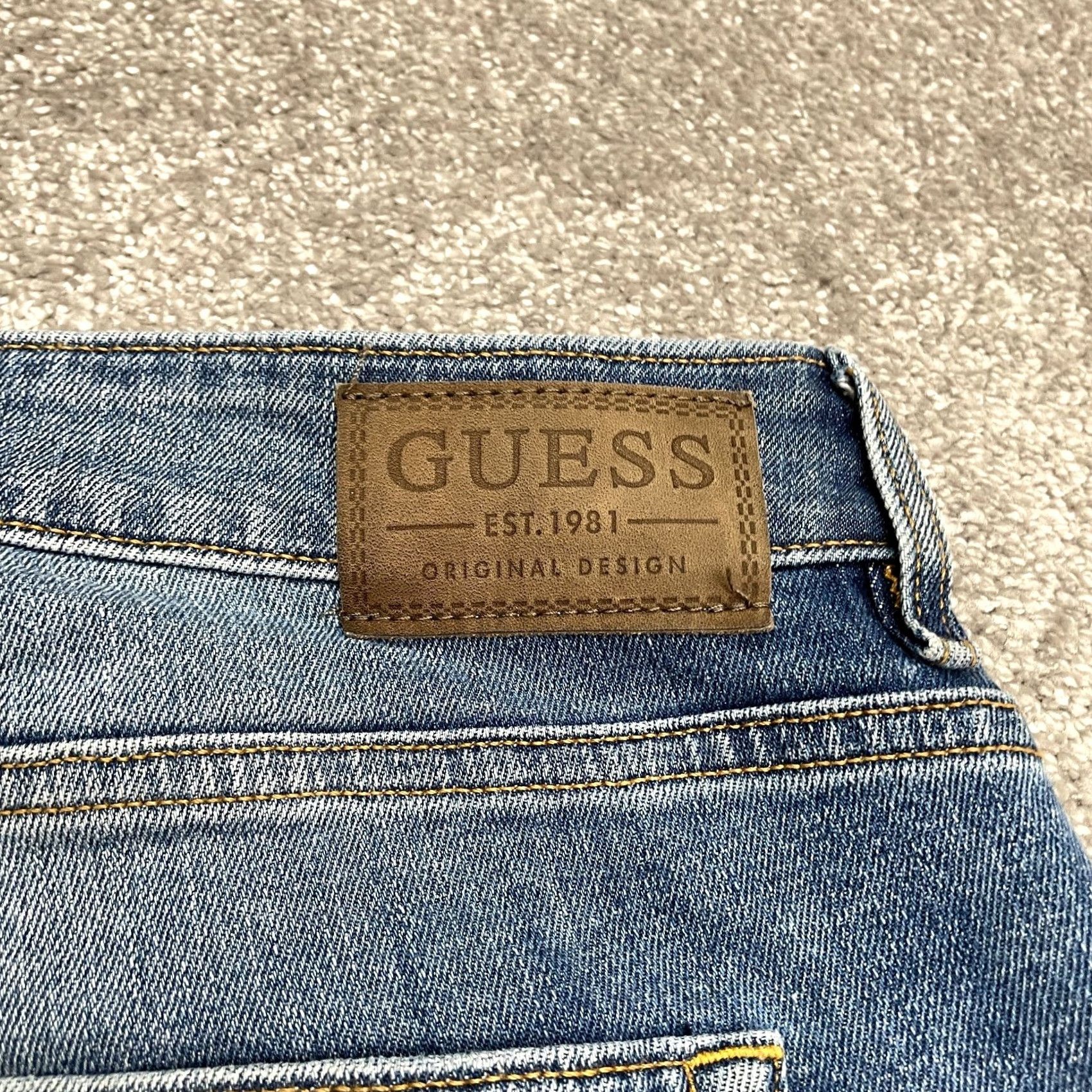 Guess GUESS Jeans Slim 5-Pocket Denim Tapered Distressed Blue Medium Wash Mens 38 Regular Size Size US 38 / EU 54 - 7 Thumbnail