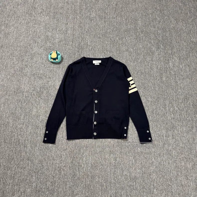 Thom Browne Blue V-Neck Wool Cardigan
