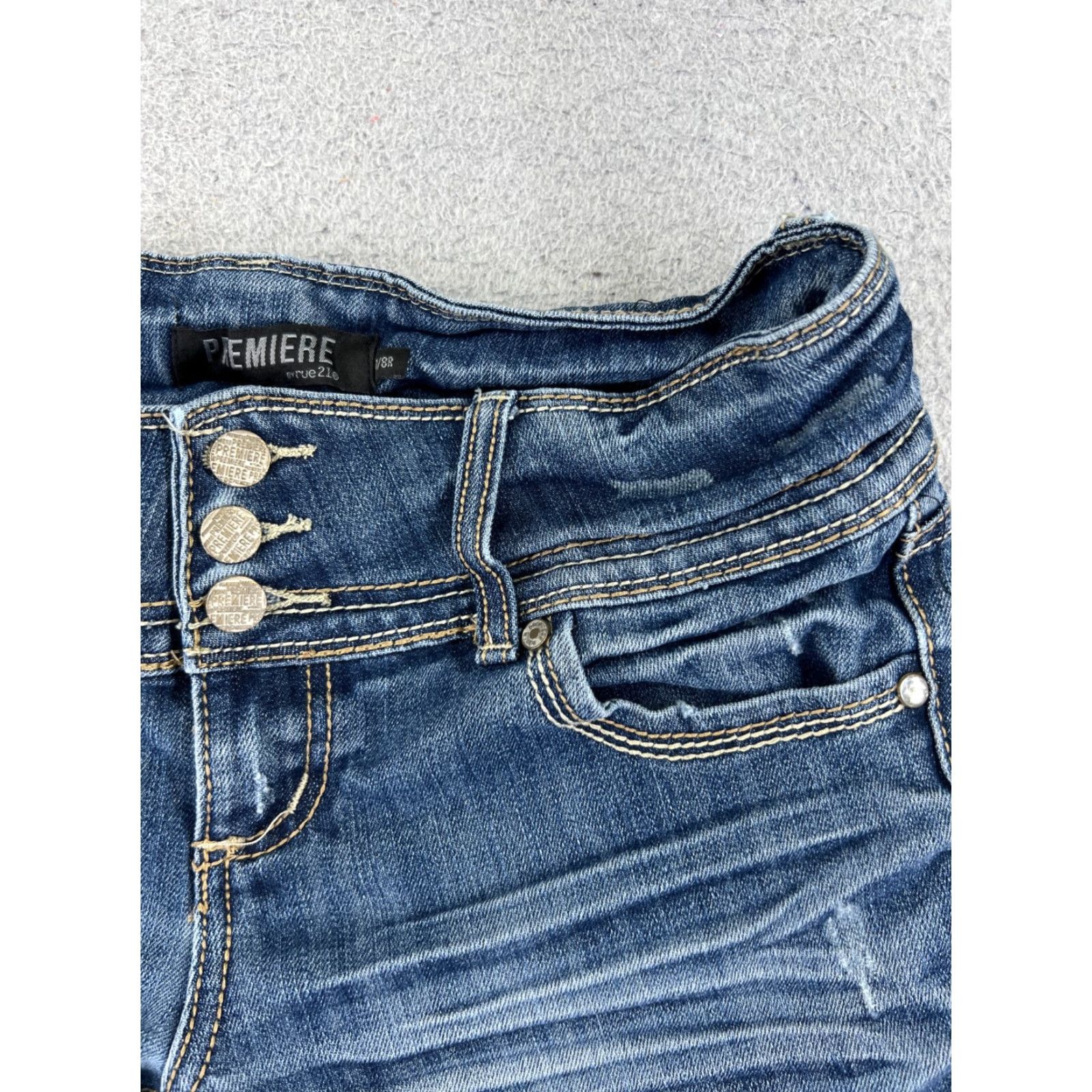 Vintage Premier Shorts Womens 7 Blue Denim Jean Distressed Cutoff Cotton Blend 30x3 Size 28" / US 6 / IT 42 - 5 Thumbnail