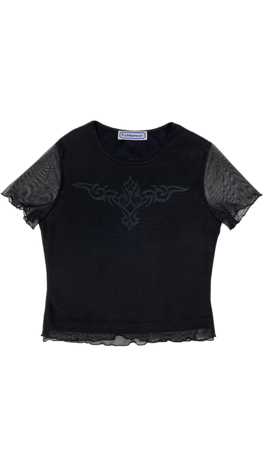Vintage 🔥LASTDROP🔥 VTG Y2K Tribal Mesh France Fishbone Crop T-shirt Size S / US 4 / IT 40 - 1 Thumbnail
