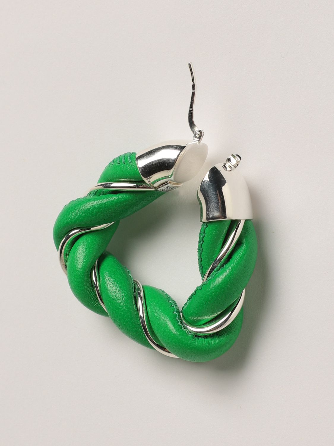 Bottega Veneta BOTTEGA VENETA Twist triangle green leather silver earrings Size ONE SIZE - 2 Thumbnail