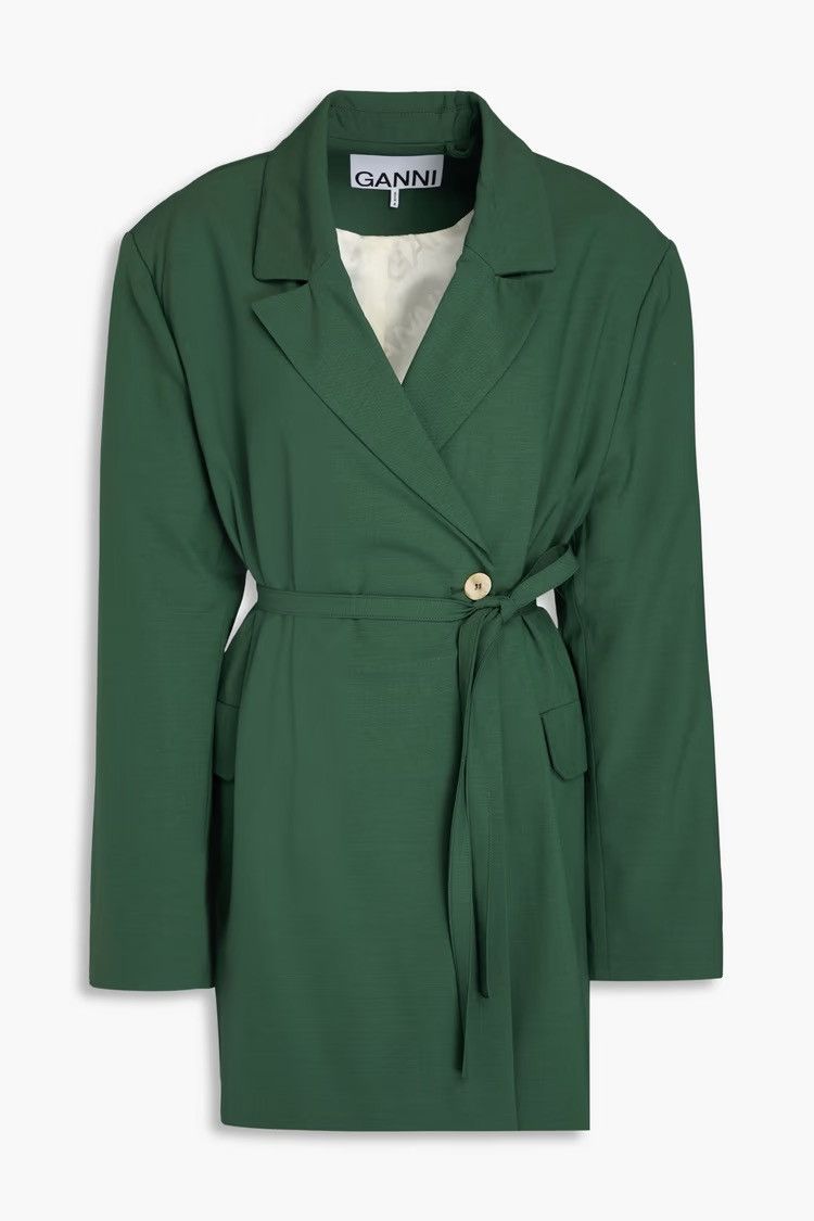 Ganni GANNI Double-breasted Crepe Blazer Forest Green size EU 36 Size S / US 4 / IT 40 - 2 Thumbnail