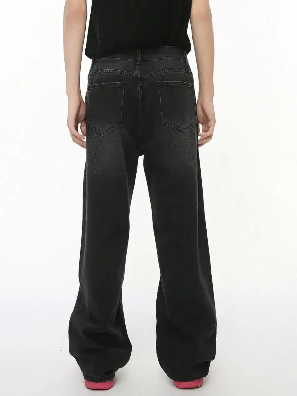 Japanese Brand Retro loose straight black ripped jeans Size US 32 / EU 48 - 5 Thumbnail