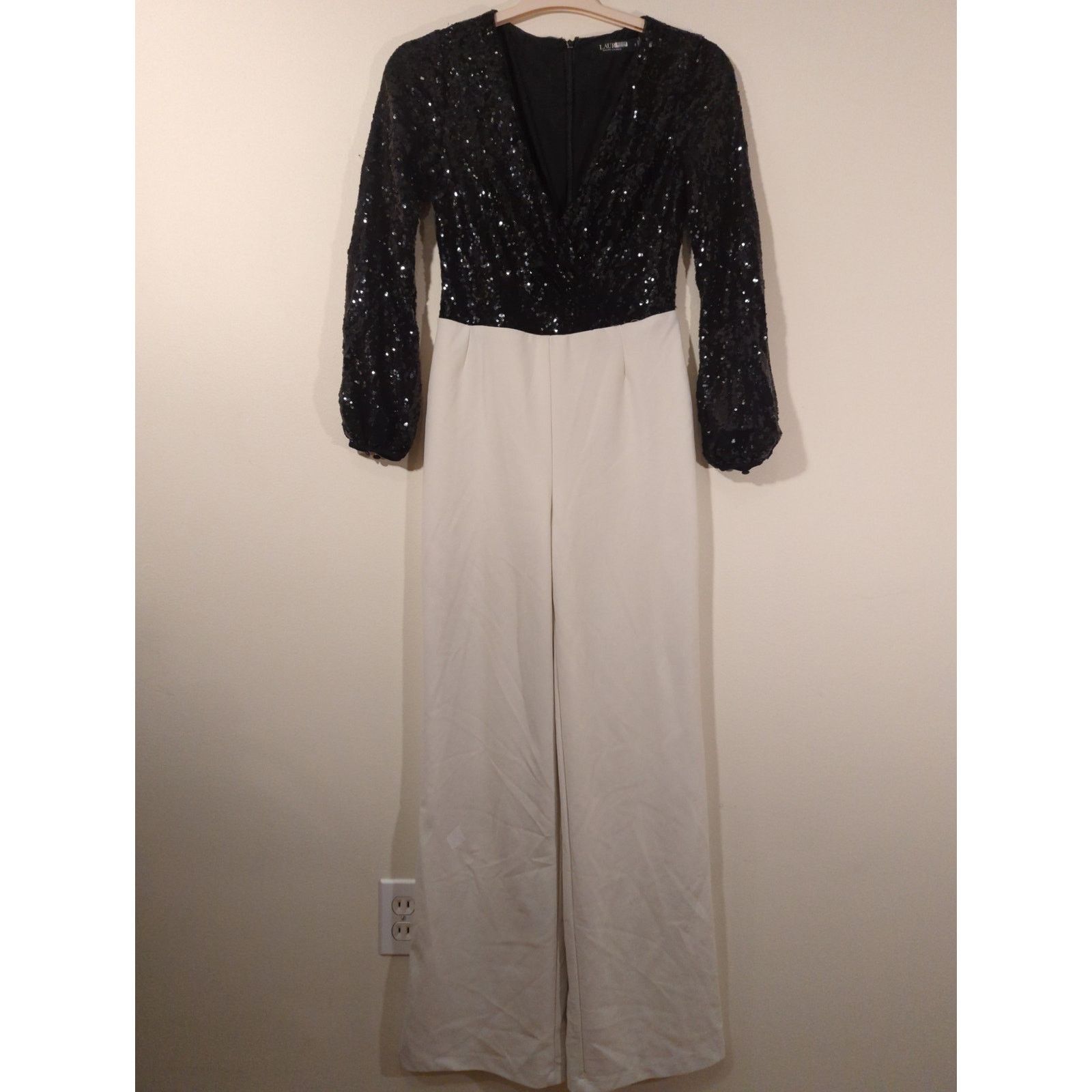 Lauren Ralph Lauren RTR Lauren Ralph Lauren Sz 2 Black Sequin Wide Leg Jumpsuit Size 26" / US 2 / IT 38 - 3 Thumbnail