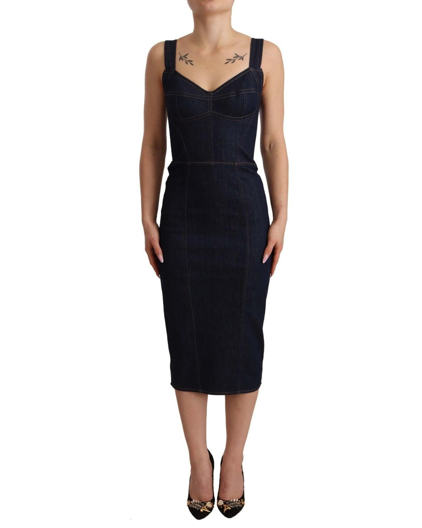 Image of Dolce Gabbana Dark Denim Sheath Midi Dress in Blue, Women's (Size XS)