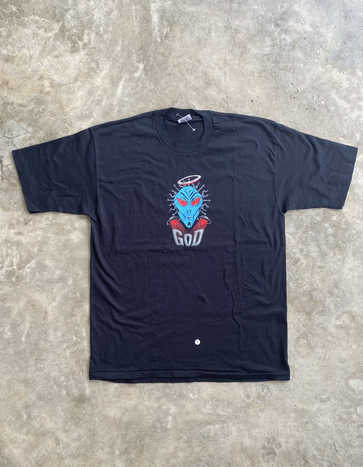 image of Very Vintage Archaic Smile God Alien in Black, Men's (Size XL)