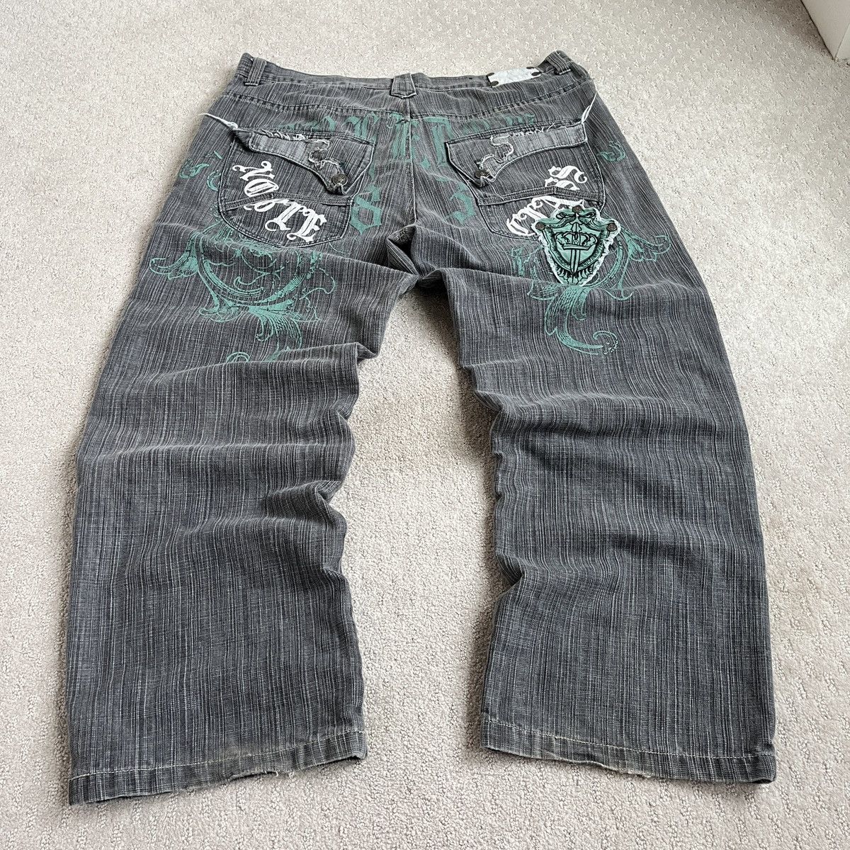 image of Vintage Y2K Raw Blue Denim Jeans (Unisex) in Grey, Men's (Size 40)