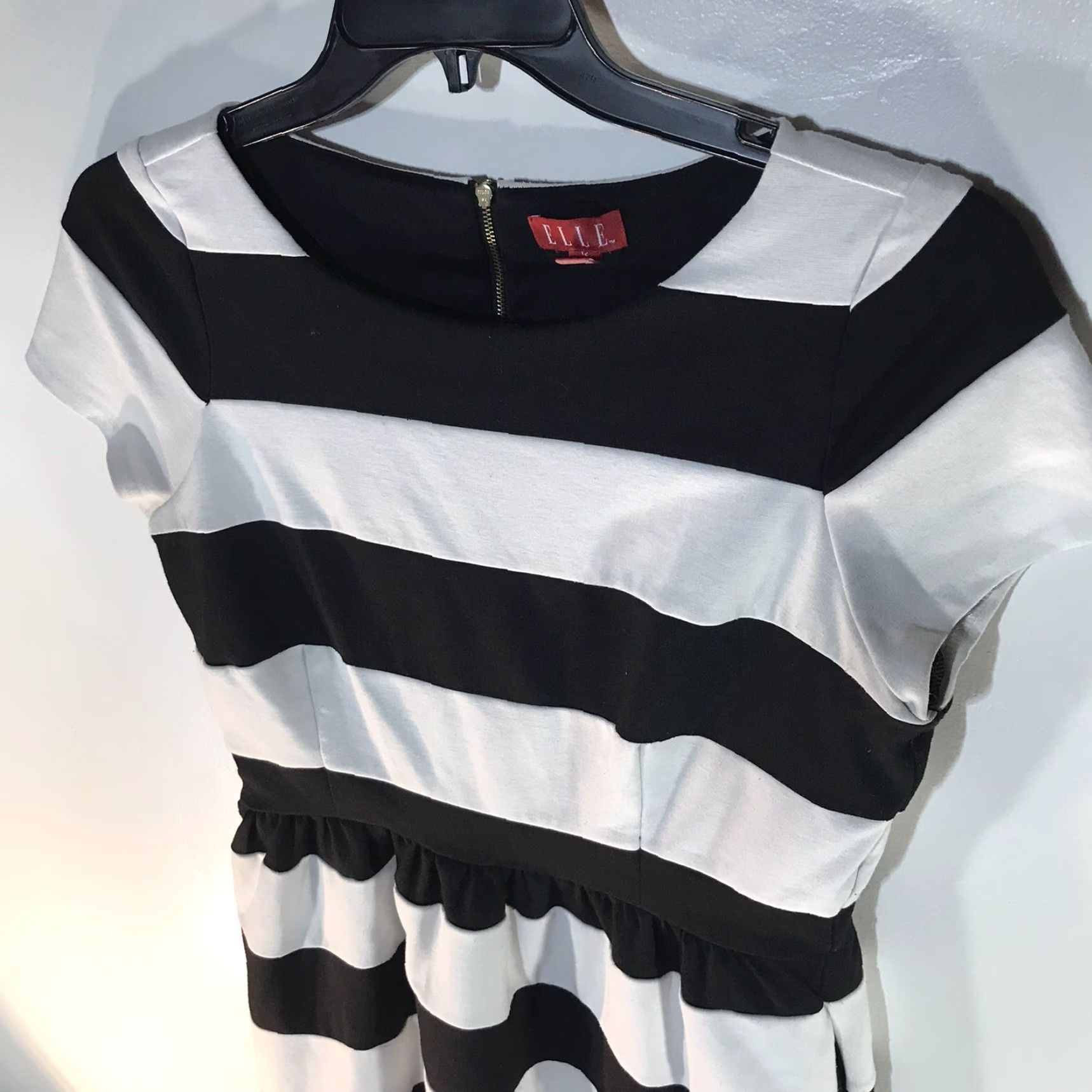 Vintage Elle Dress Womens 12 Size Striped Black & White Knee At Blk/Wht Striped Dress 12 Size XL / US 12-14 / IT 48-50 - 2 Thumbnail