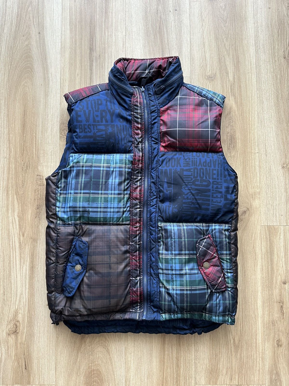 Desigual Desigual patchwork hooded padded reversible vest gilet blue Size US L / EU 52-54 / 3 - 15 Thumbnail