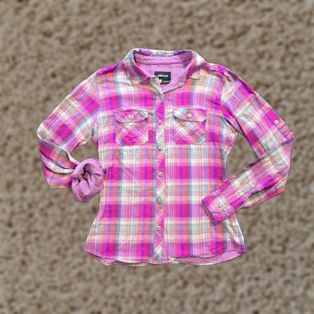 Marmot Marmot Top Womens Size S Purple Plaid Nylon Long Sleeve Outdoor Casual Shirt Size S / US 4 / IT 40 - 1 Thumbnail